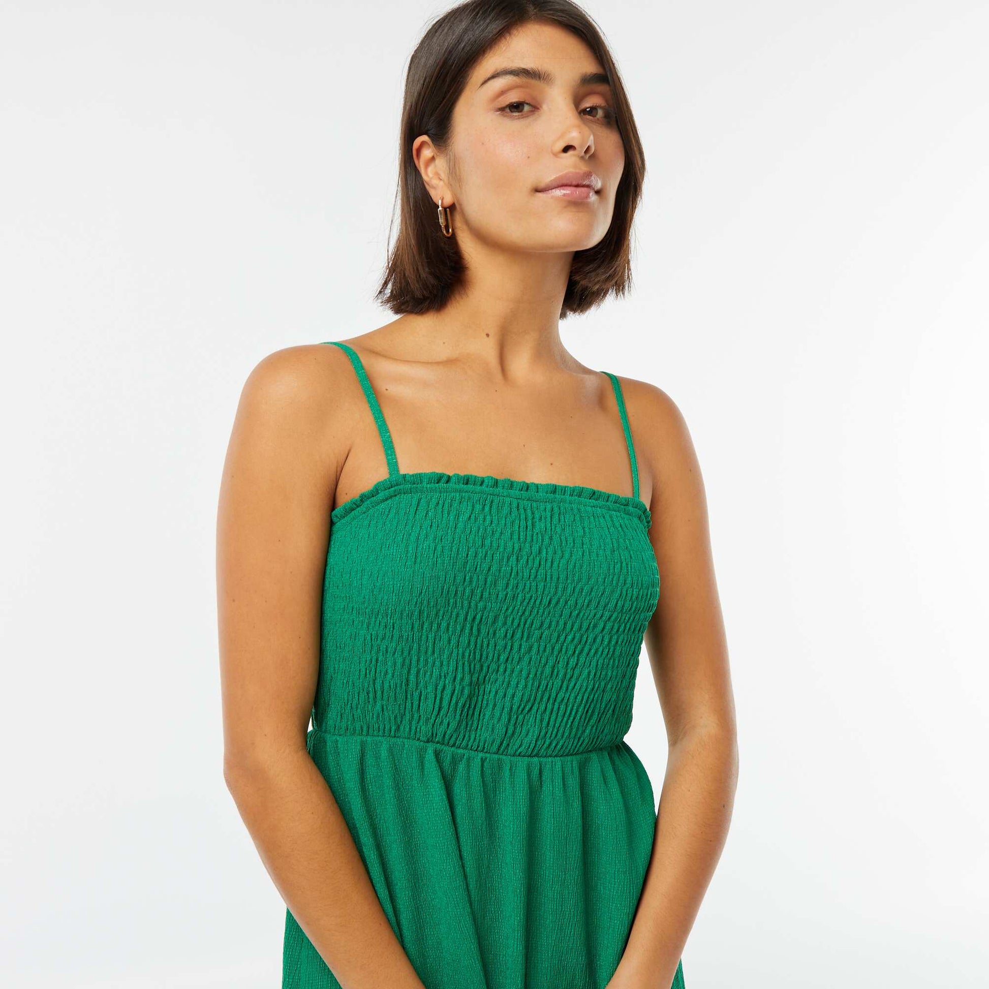 Robe midi smockée à bretelles VERT
