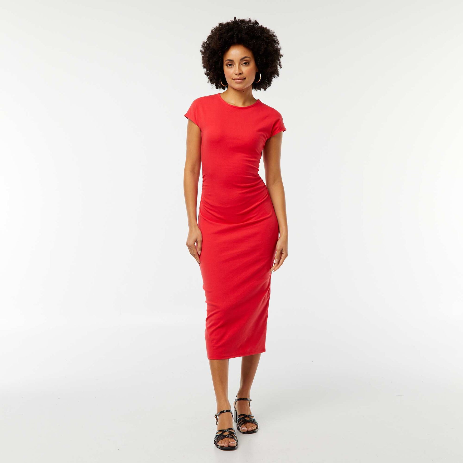 Robe midi en maille stretch ROUGE