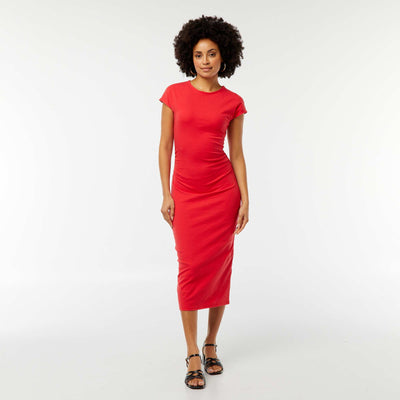 Robe midi en maille stretch ROUGE