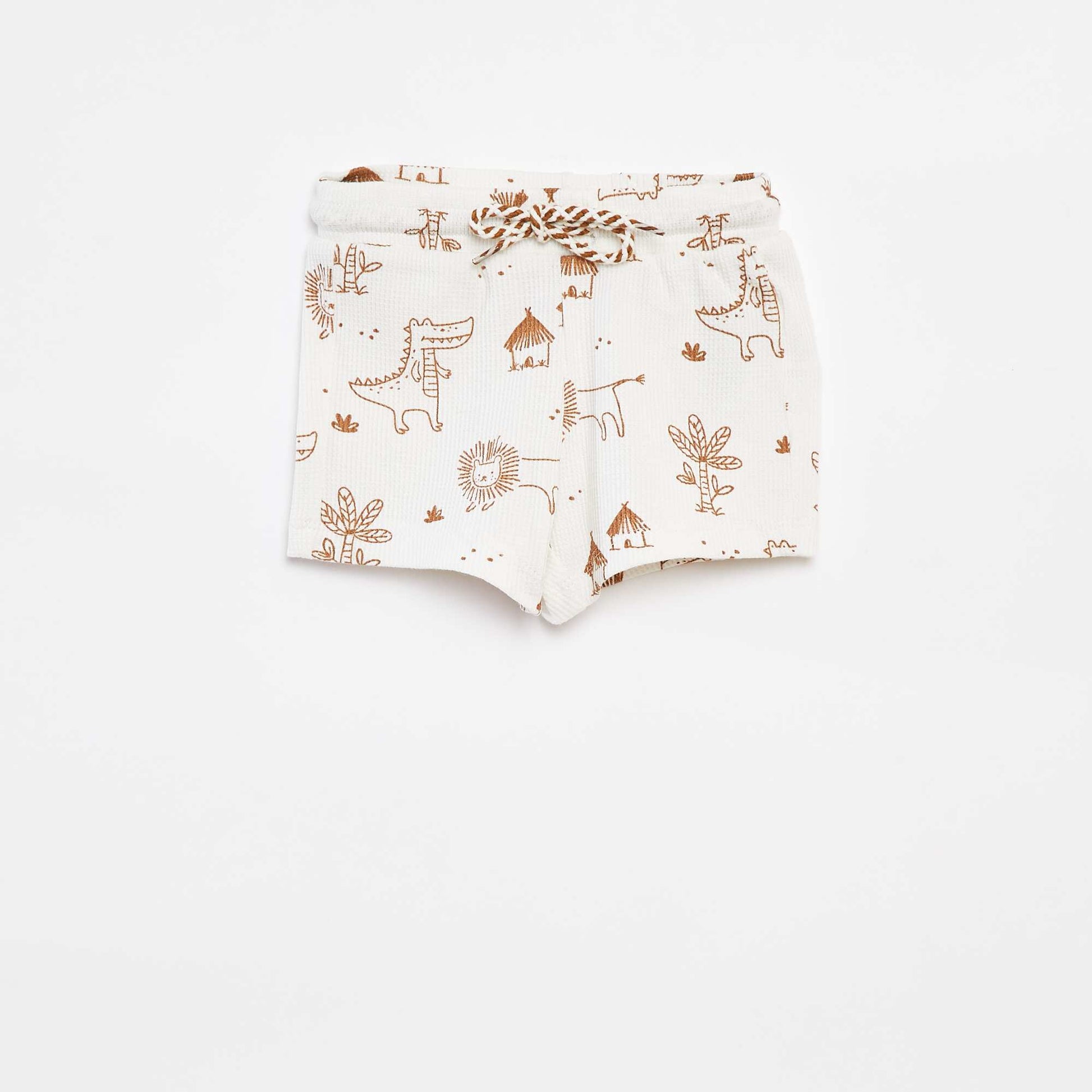 Short en maille gaufrée avec imprimé BLANC