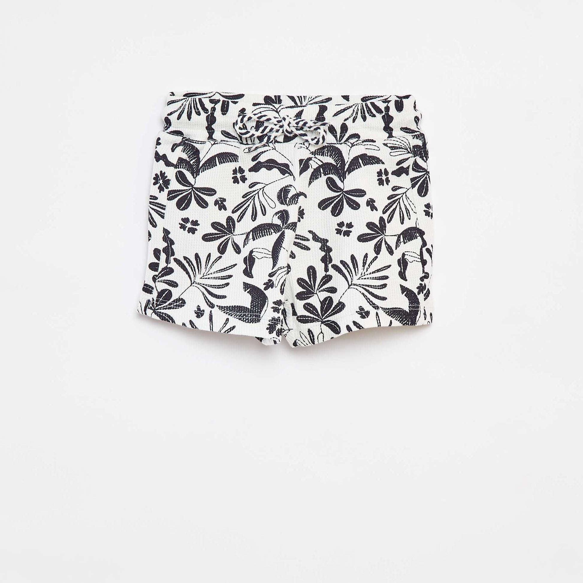 Short en maille gaufrée avec imprimé BLANC