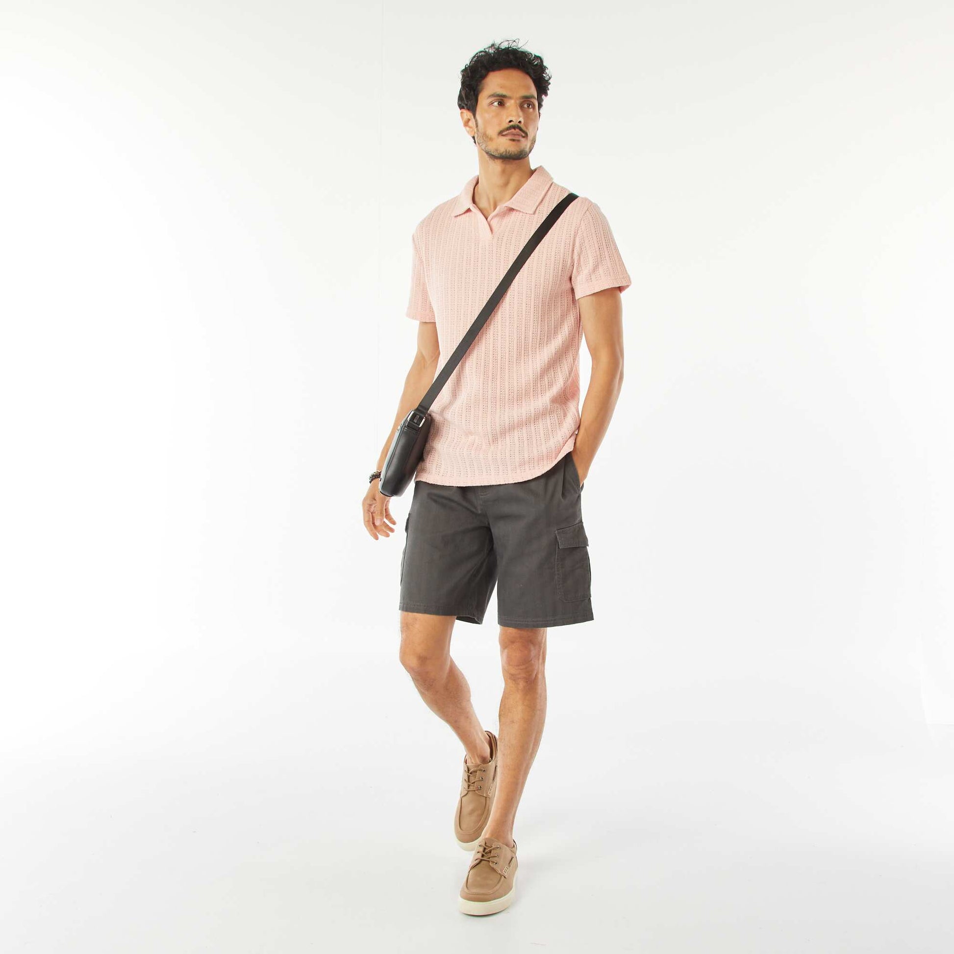 Polo en maille gaufrée à manches courtes ROSE