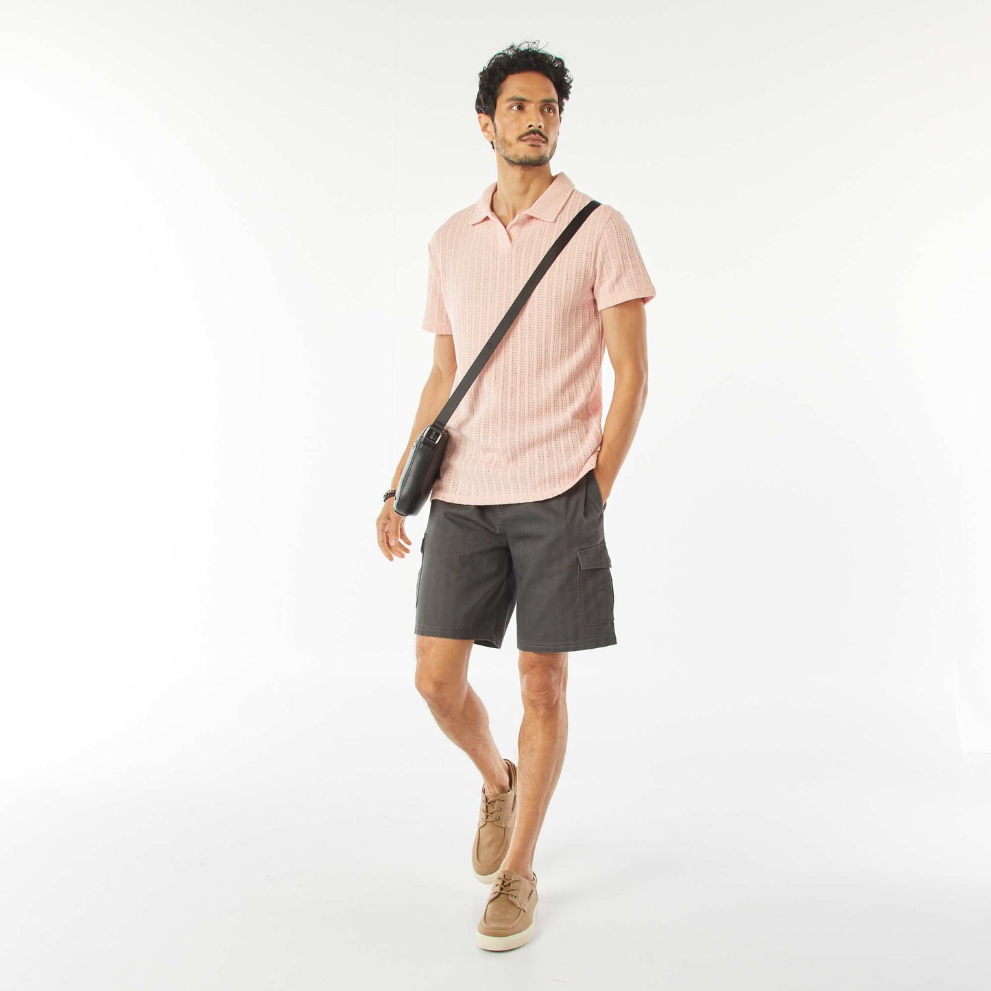 Polo en maille gaufrée à manches courtes ROSE