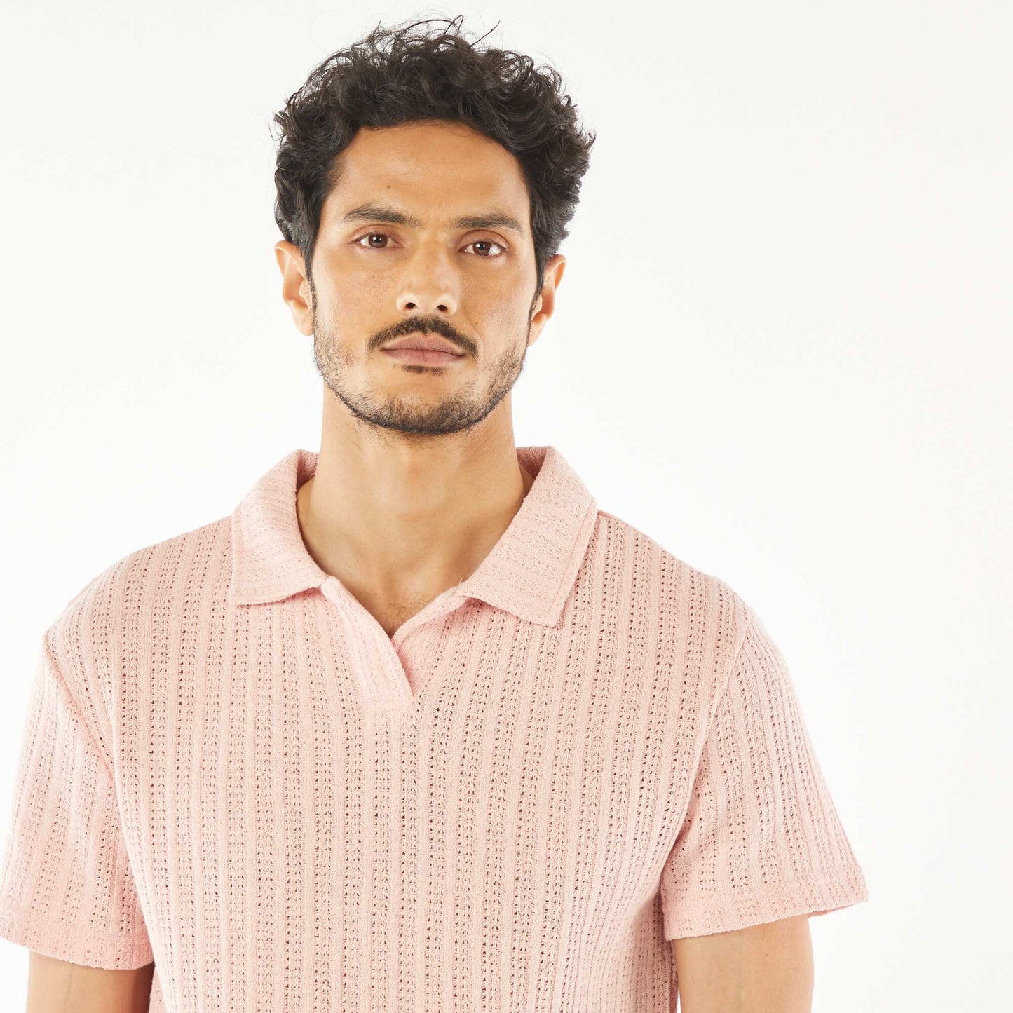 Polo en maille gaufrée à manches courtes ROSE