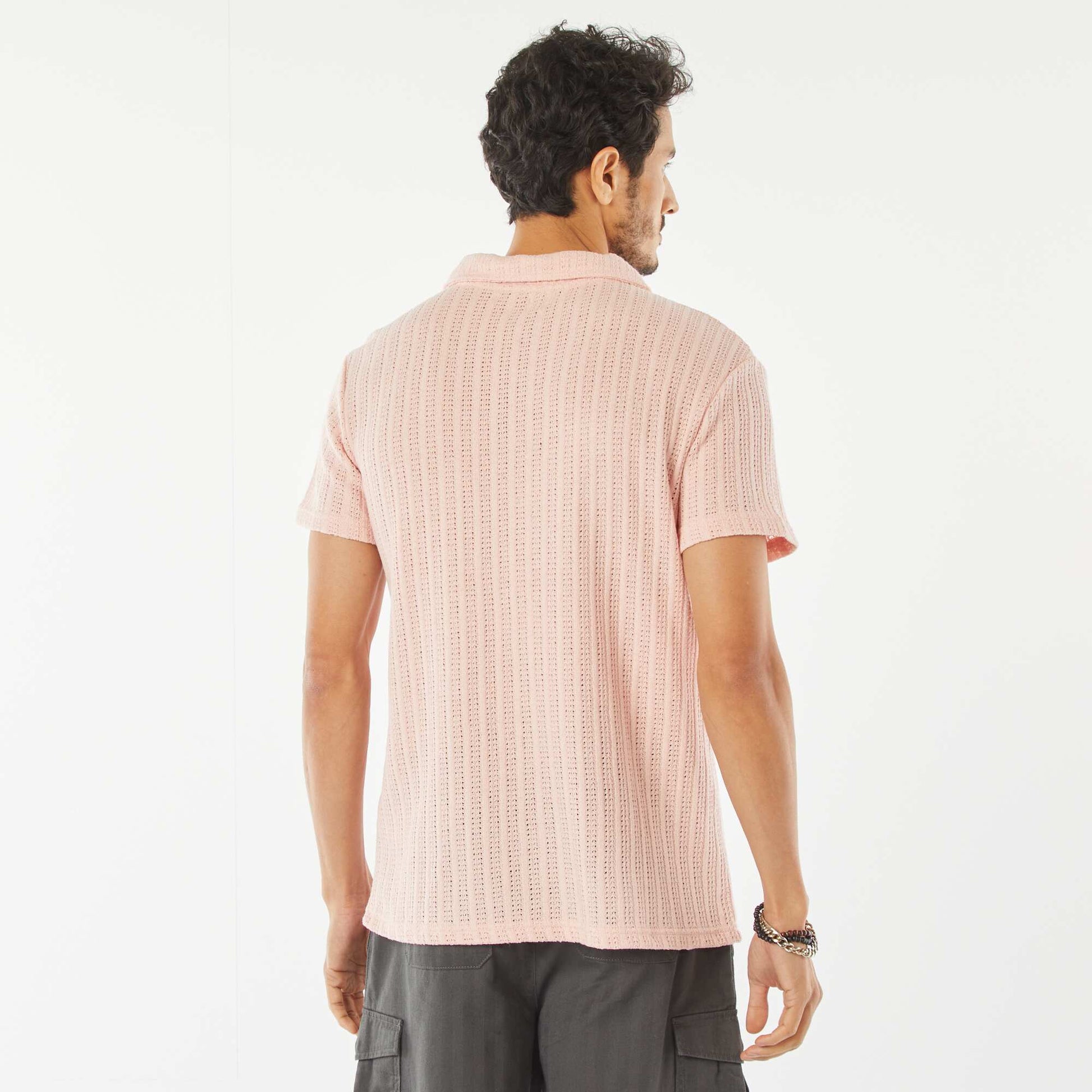Polo en maille gaufrée à manches courtes ROSE