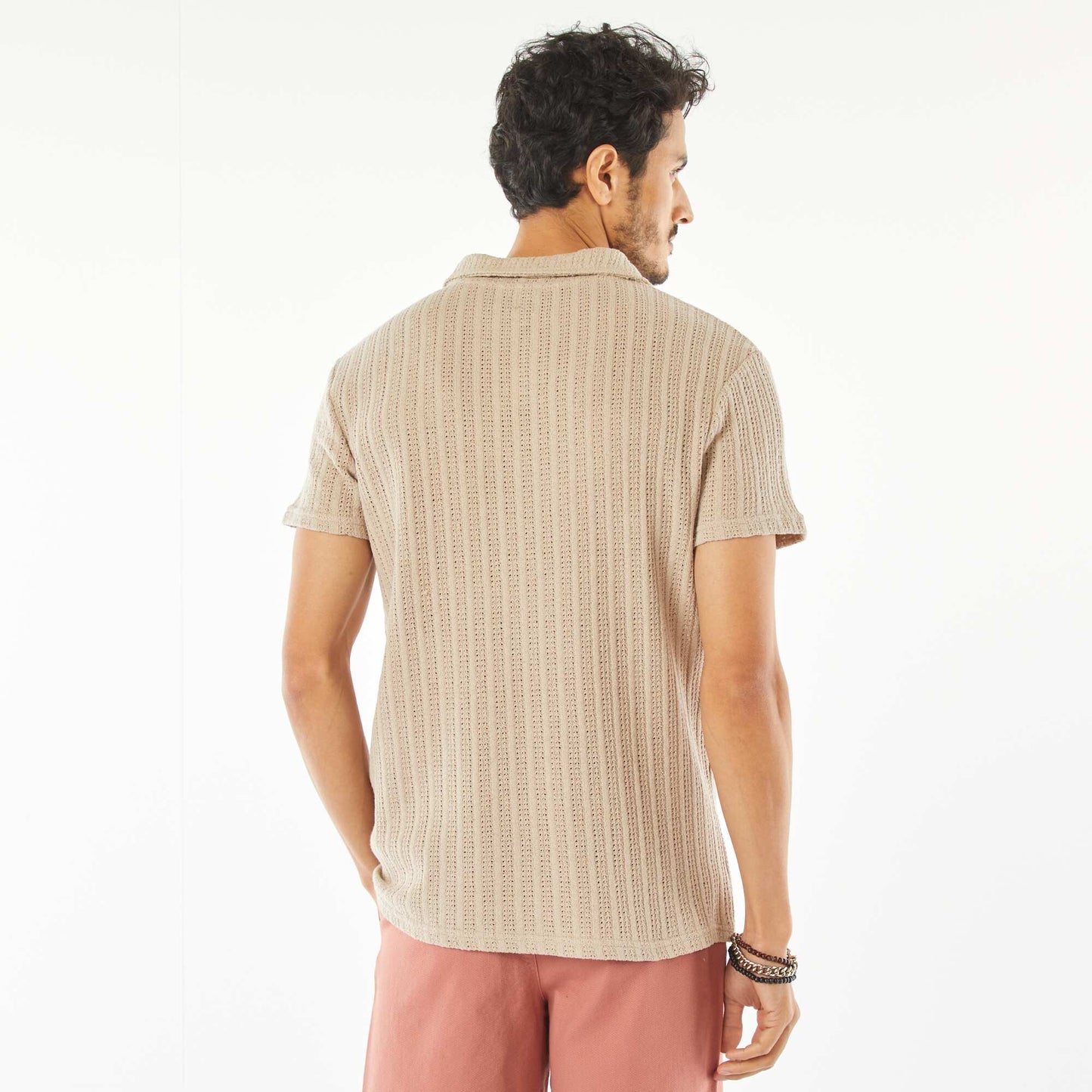 Polo en maille gaufrée à manches courtes BEIGE