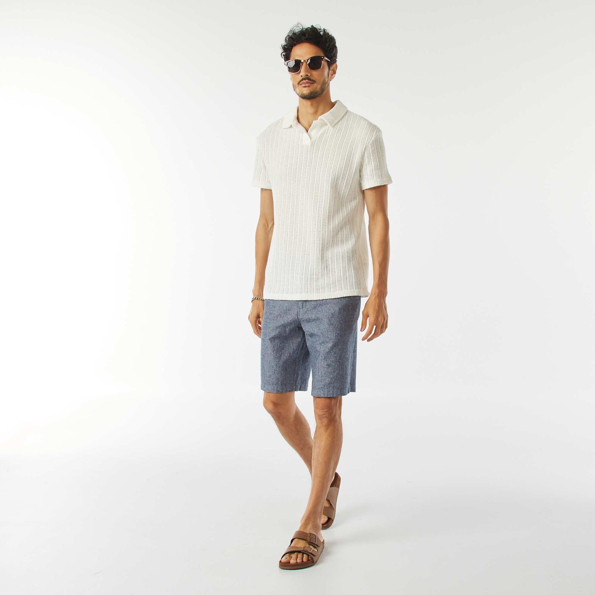 Polo en maille gaufrée à manches courtes BLANC