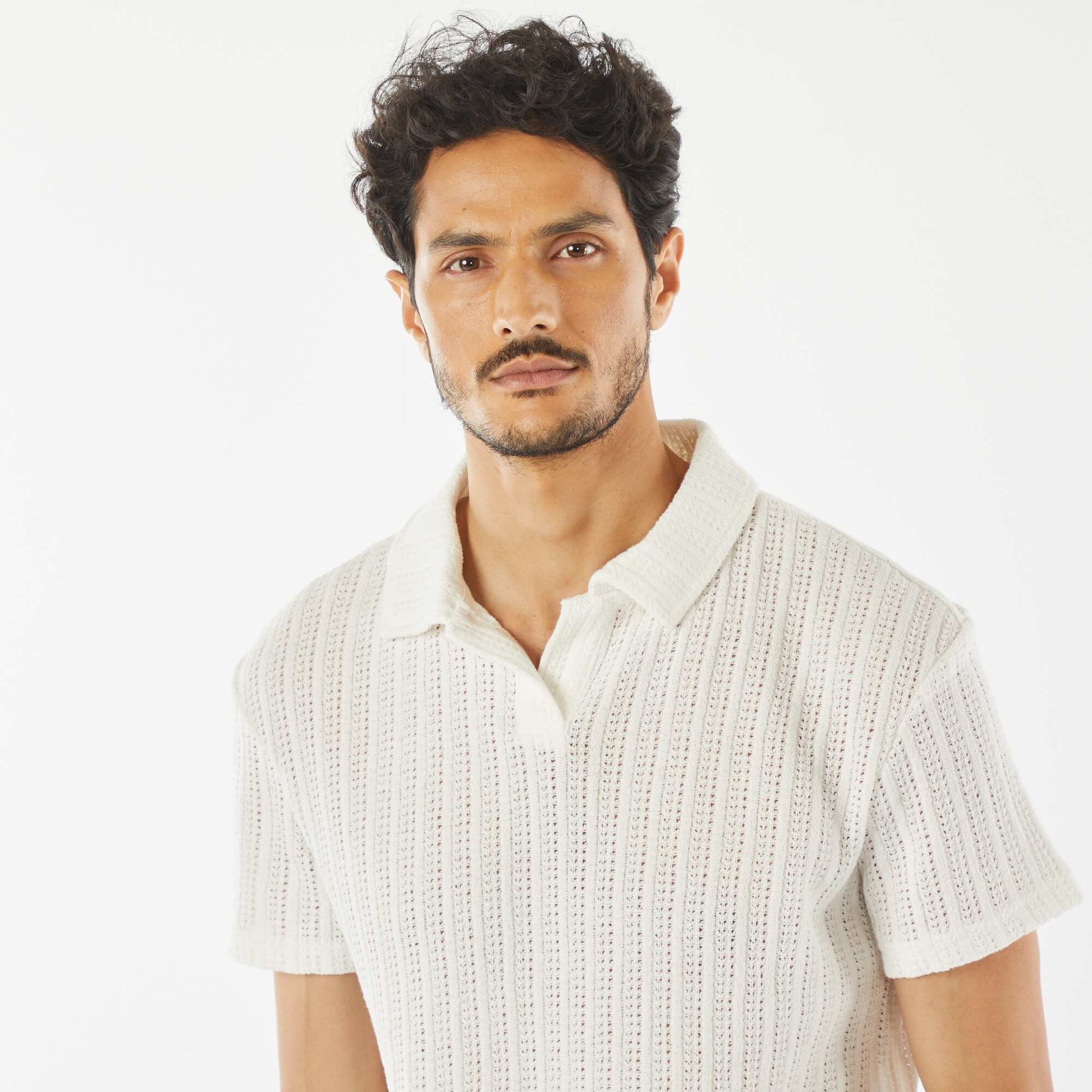 Polo en maille gaufrée à manches courtes BLANC
