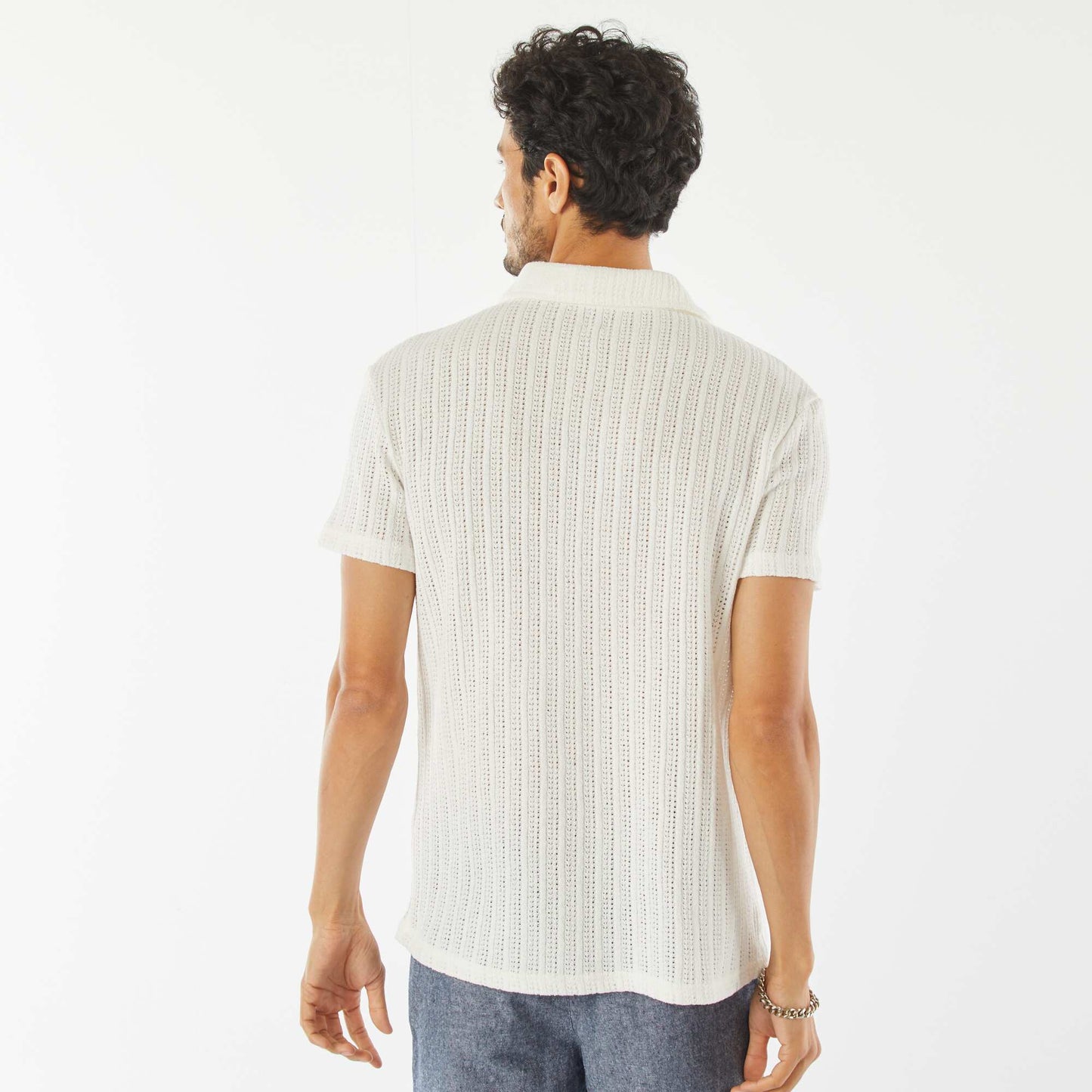 Polo en maille gaufrée à manches courtes BLANC