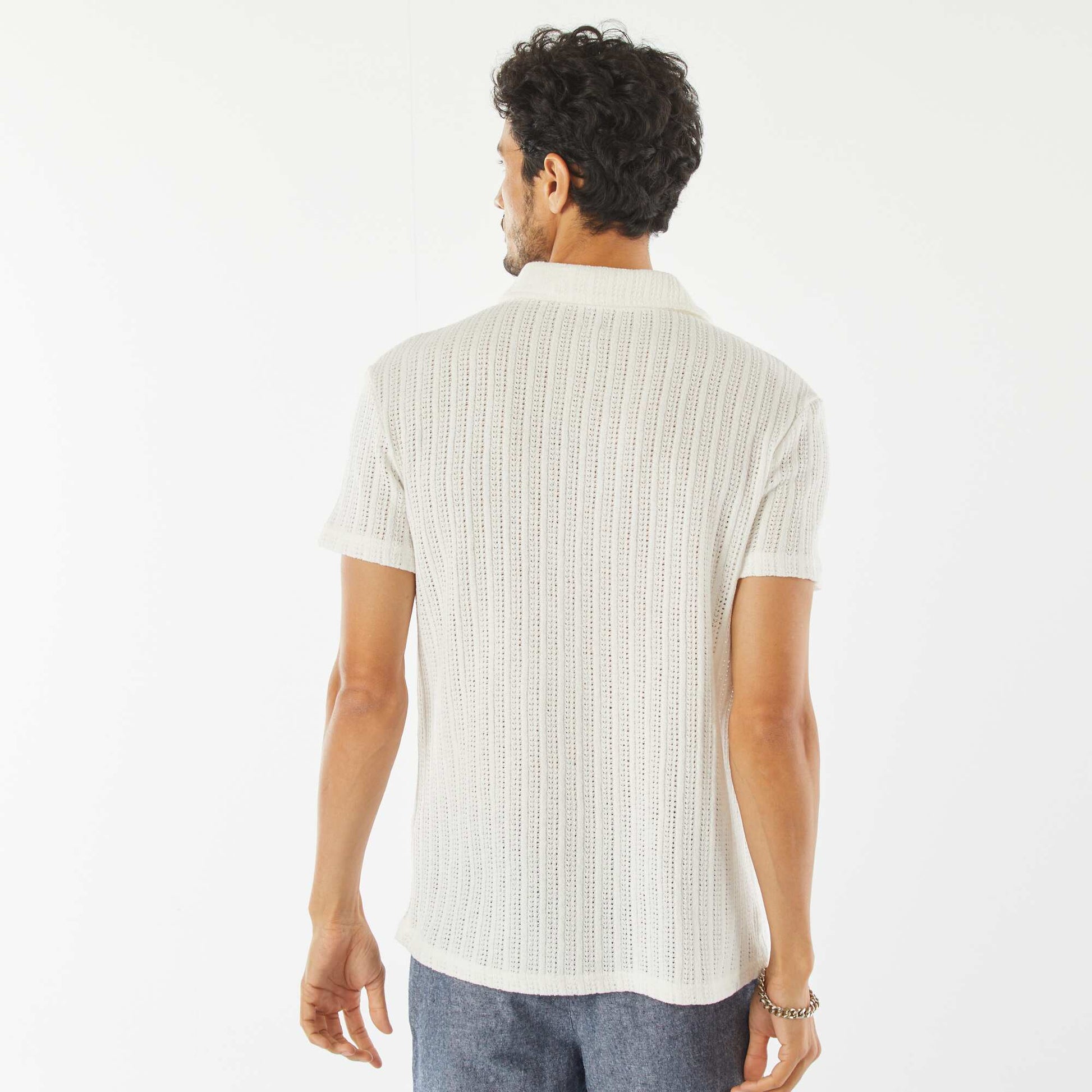 Polo en maille gaufrée à manches courtes BLANC