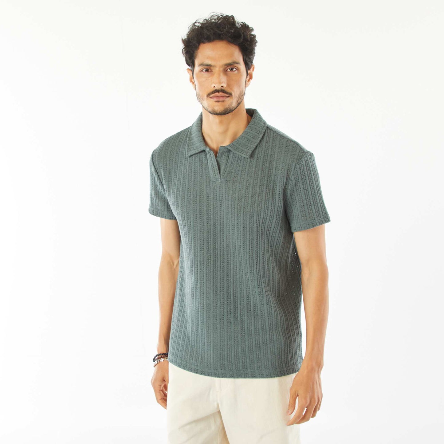 Polo en maille gaufrée à manches courtes VERT