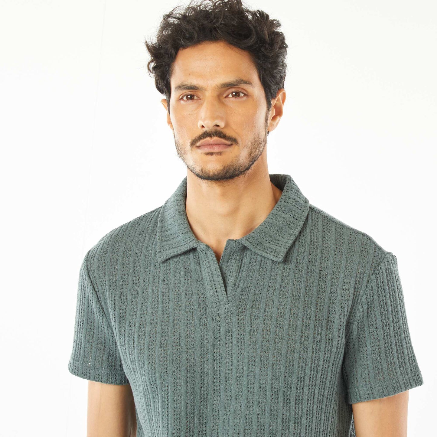 Polo en maille gaufrée à manches courtes VERT