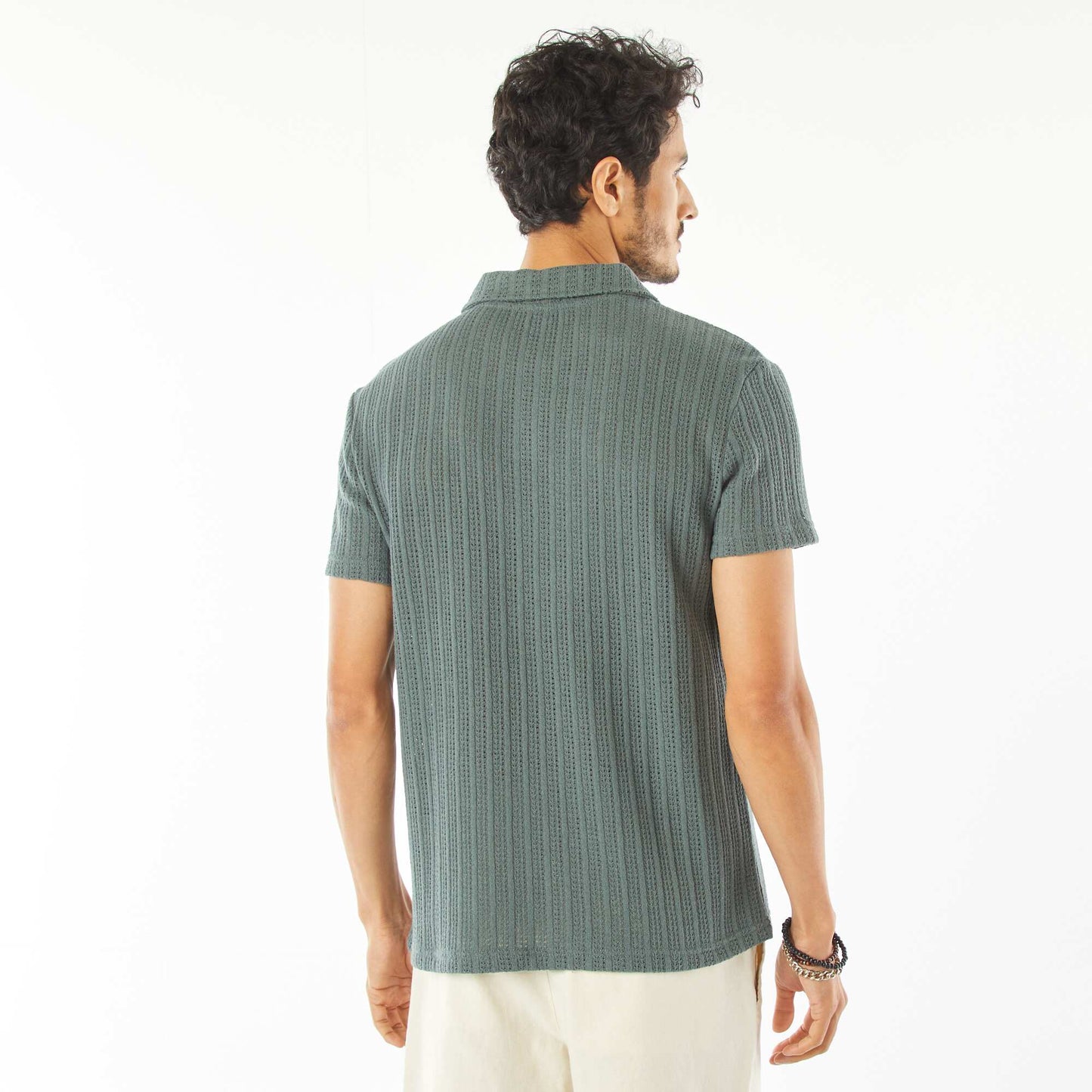 Polo en maille gaufrée à manches courtes VERT
