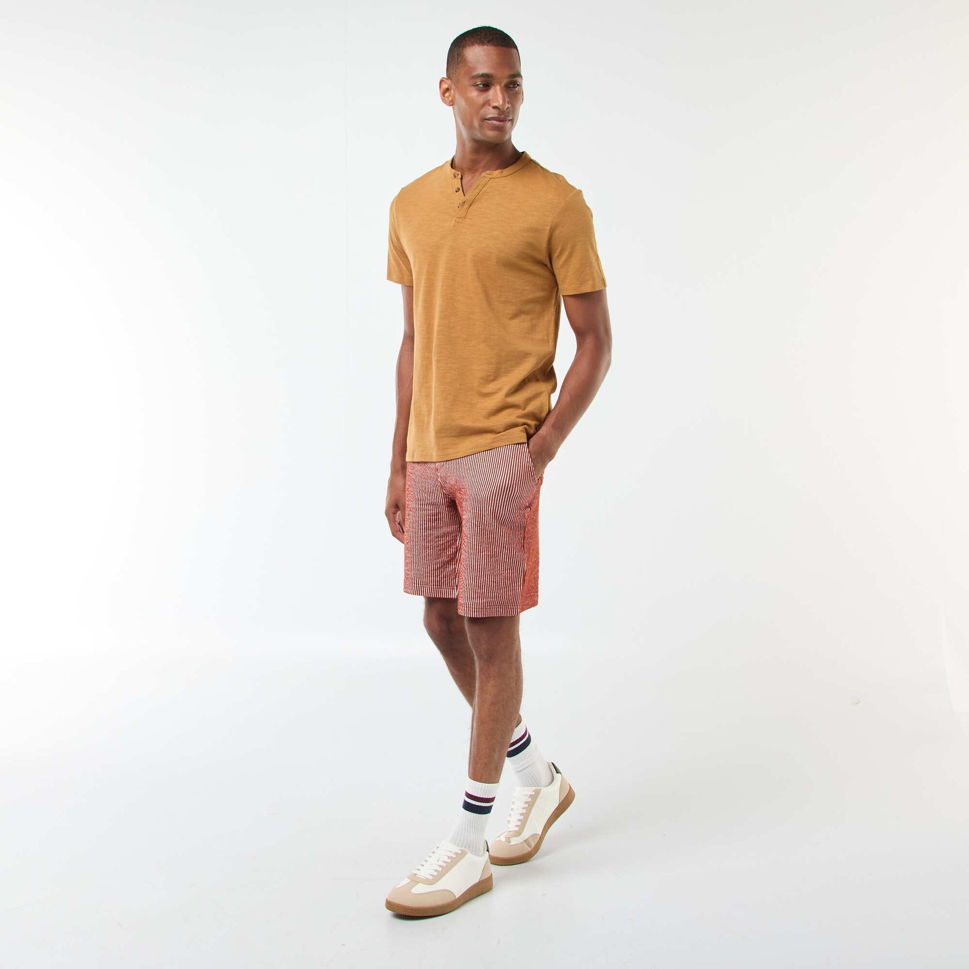 T-shirt à col tunisien manches courtes BEIGE