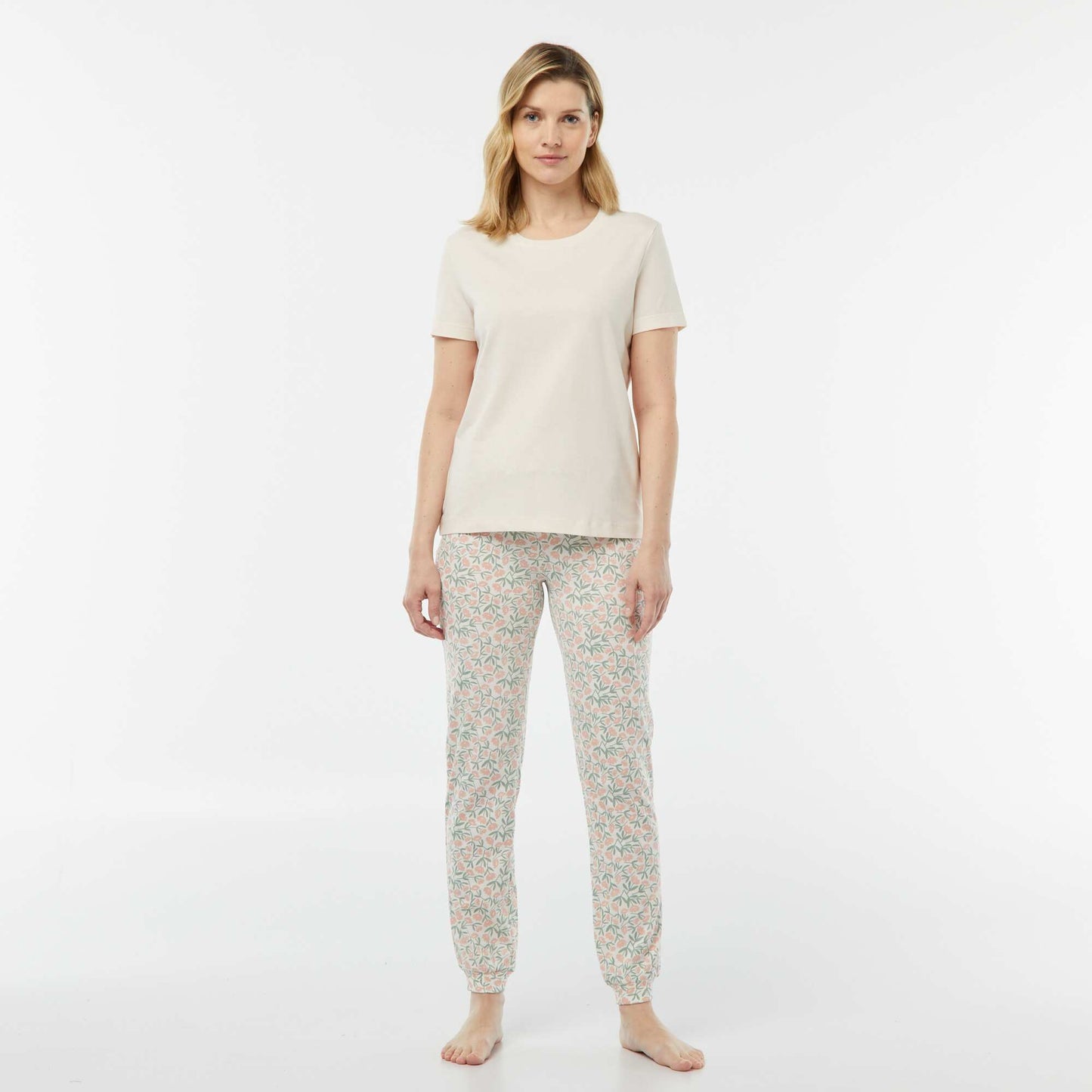 Pyjama 2 pièces - tee-shirt + pantalon imprimé CRèME/ROSE