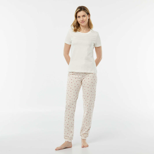 Pyjama 2 pièces - tee-shirt + pantalon imprimé BLANC/CERISE