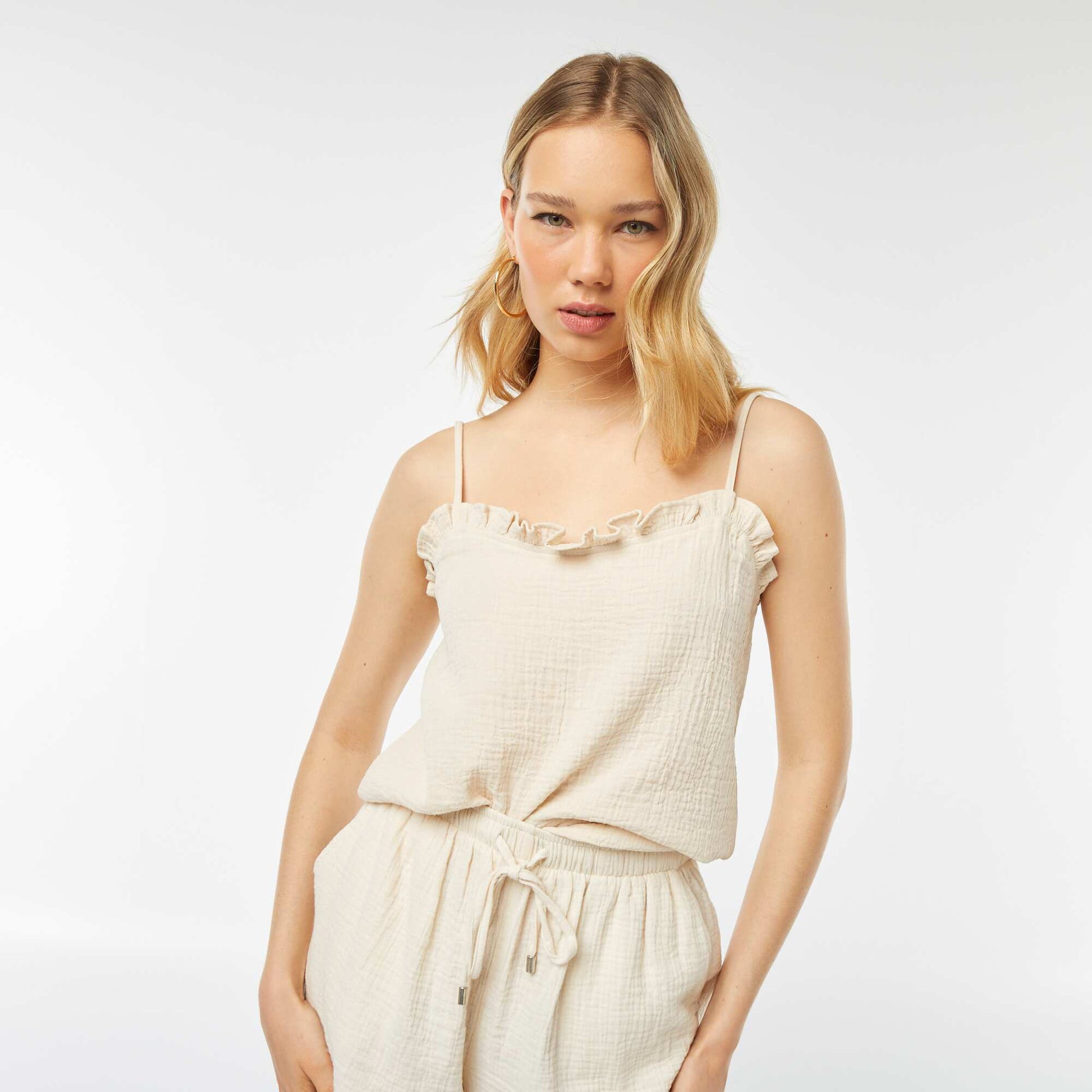 Top à bretelles en double gaze de coton BLANC