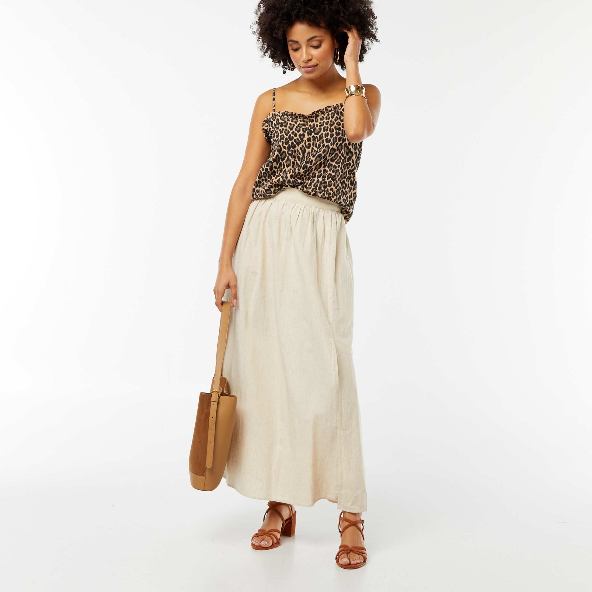 Top à bretelles en double gaze de coton BEIGE