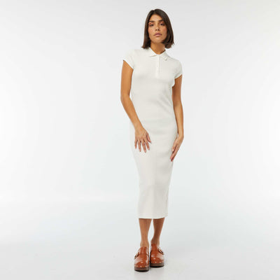 Robe midi côtelée avec un col polo BLANC