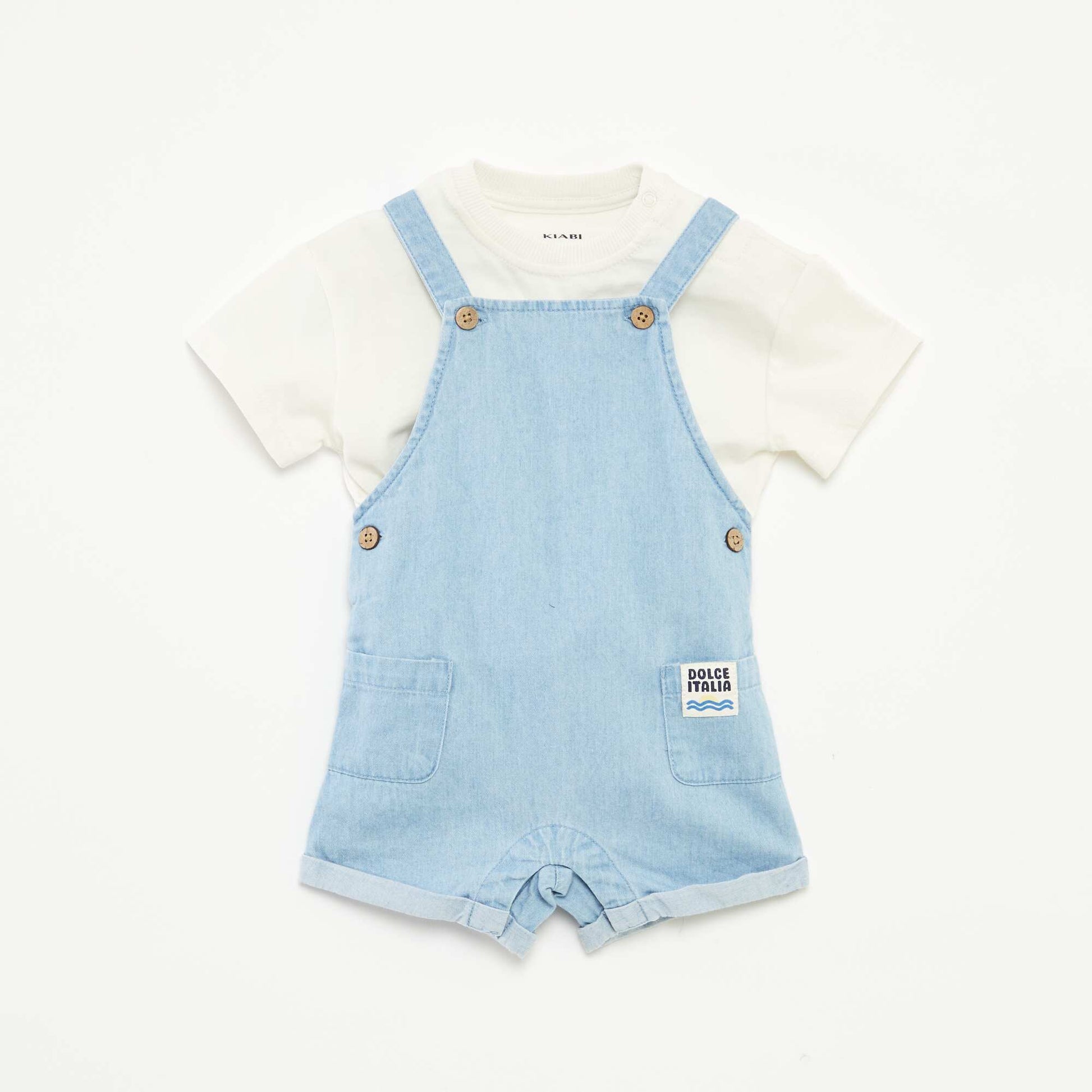 Ensemble t-shirt + salopette en denim - 2 pièces BLANC