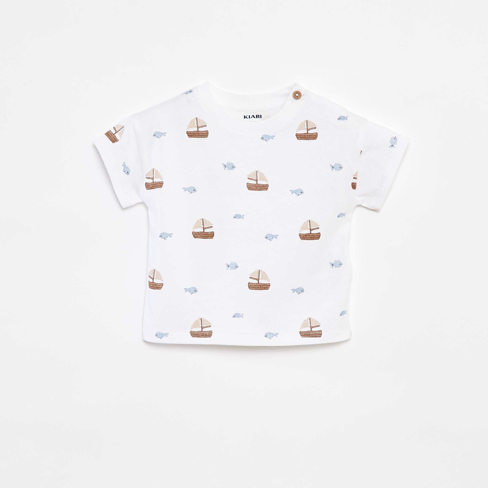 Tee-shirt manches courtes à motifs avec ouverture épaule BLANC