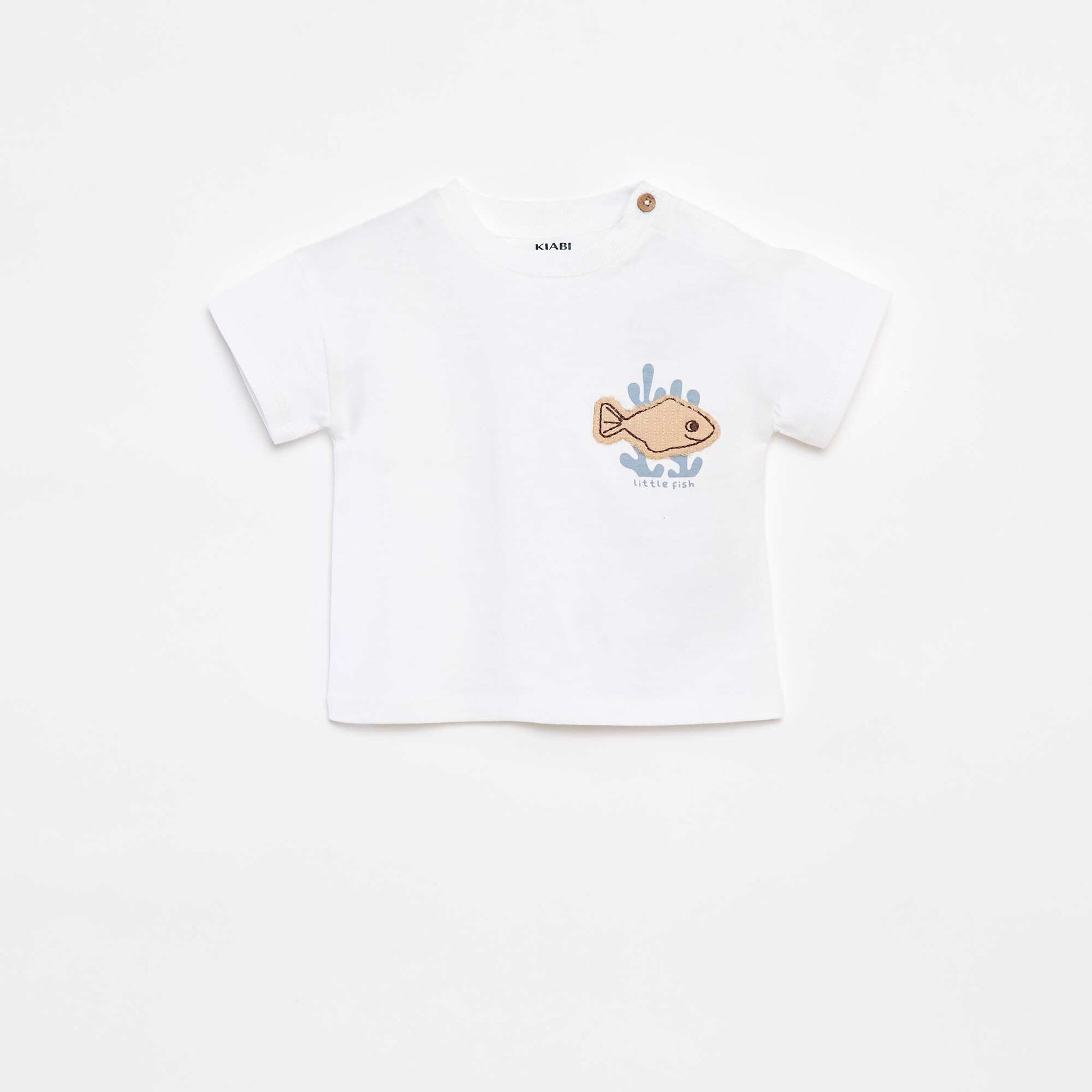 Tee-shirt manches courtes à motifs avec ouverture épaule BLANC
