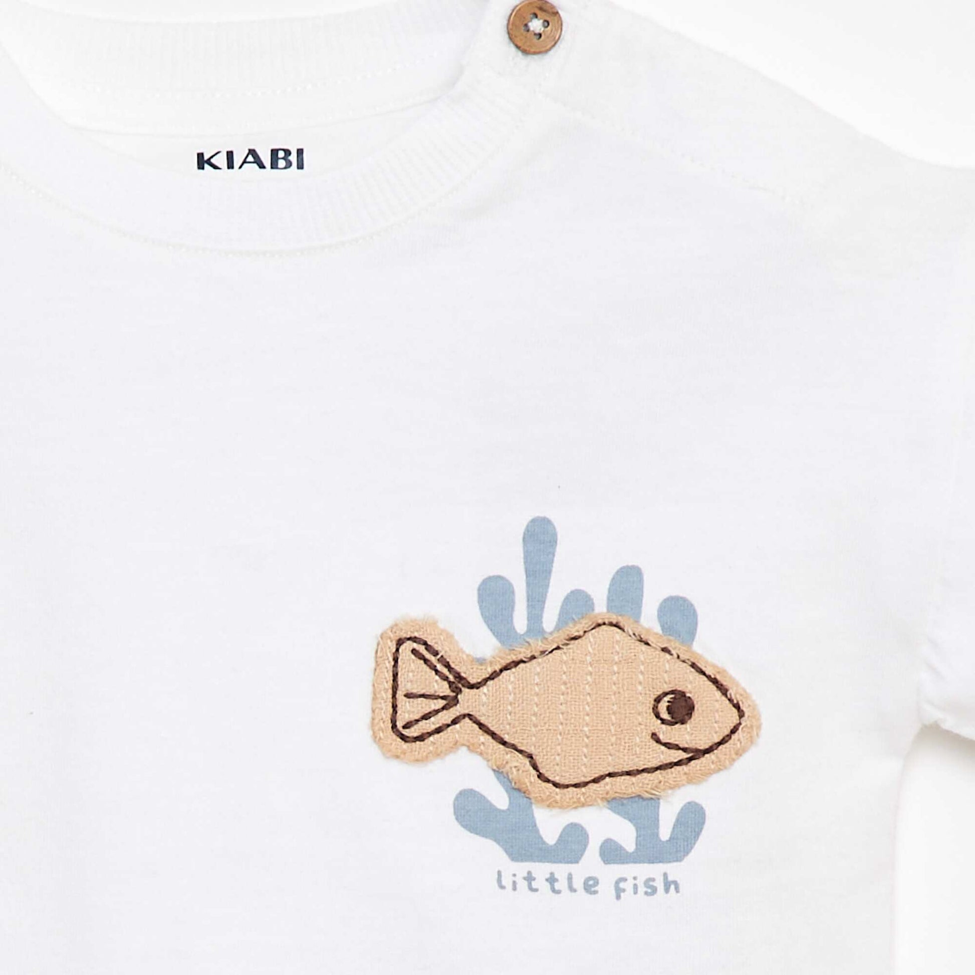 Tee-shirt manches courtes à motifs avec ouverture épaule BLANC