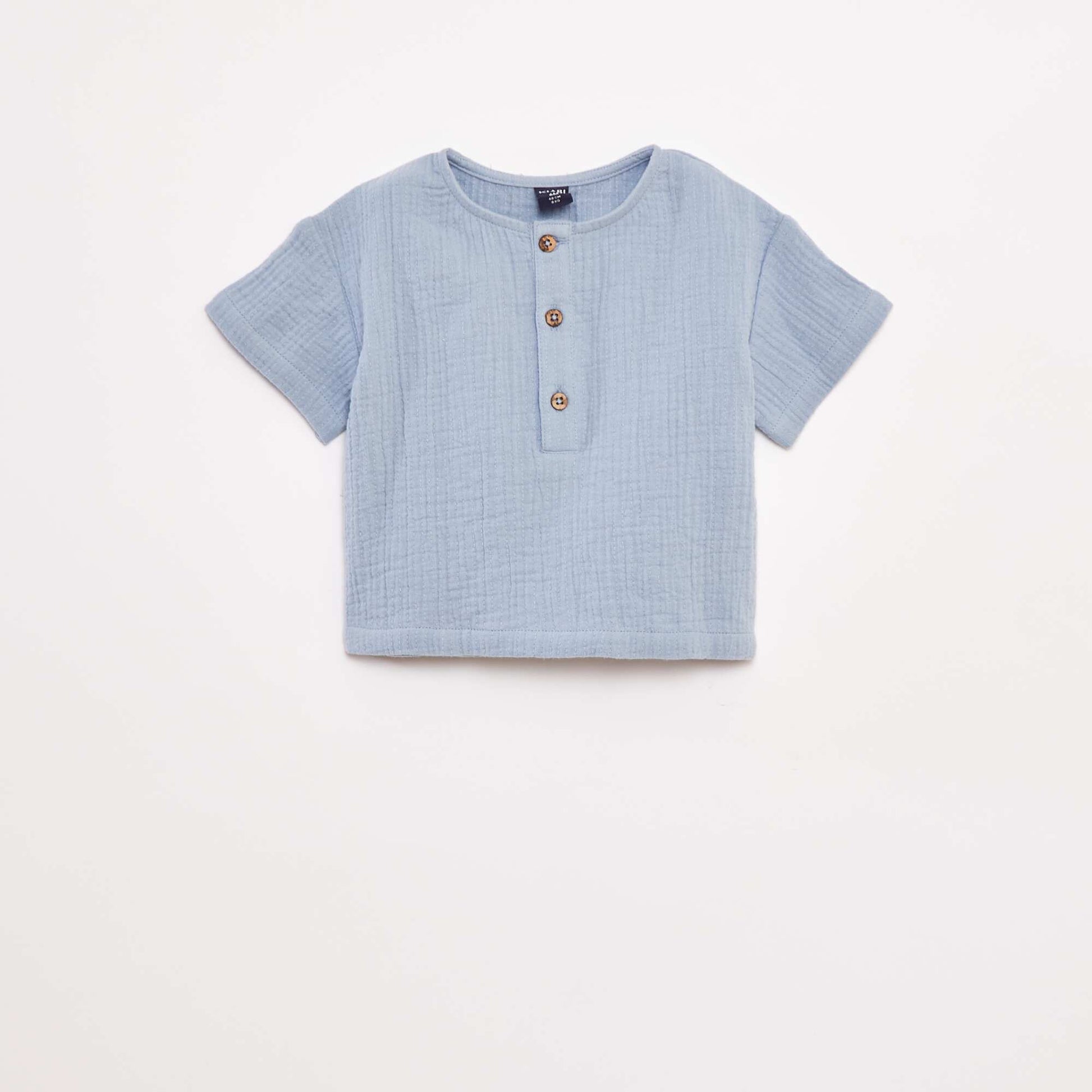 Chemise en gaze de coton à manches courtes BLEU