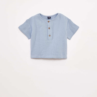 Chemise en gaze de coton à manches courtes BLEU