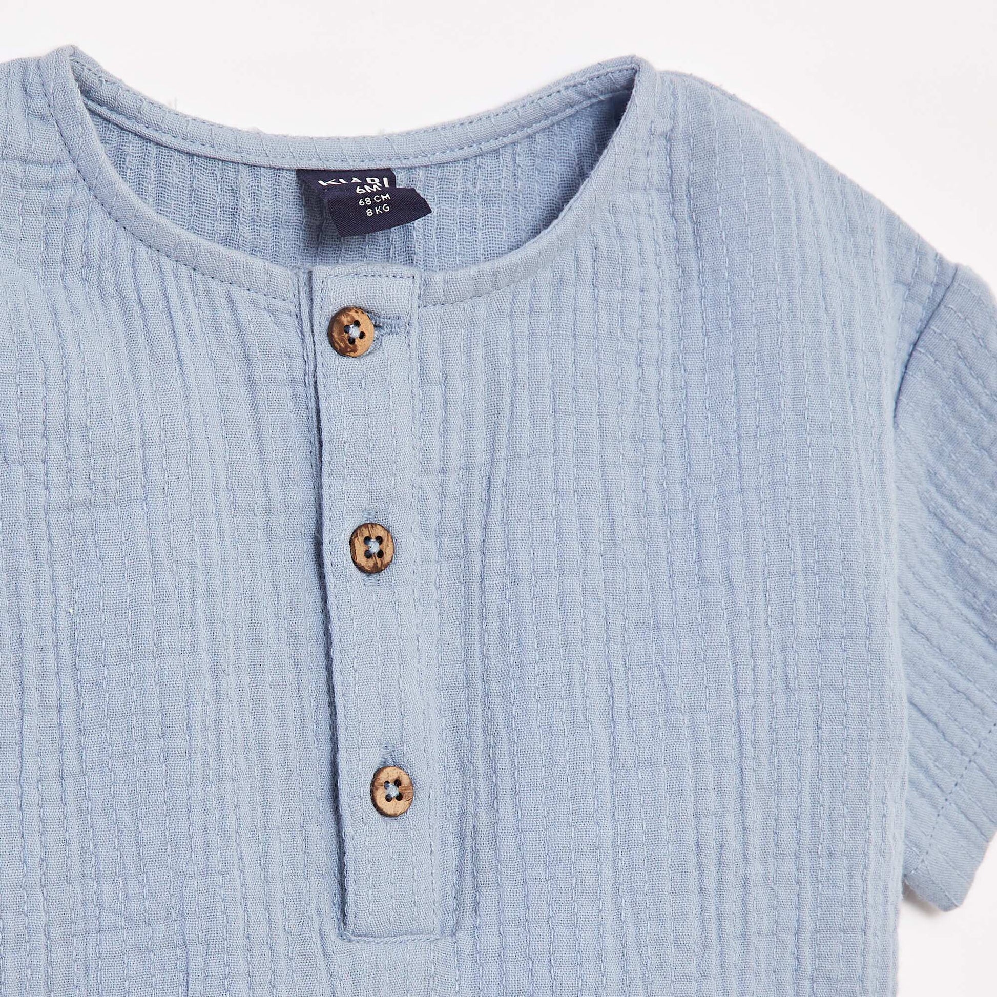 Chemise en gaze de coton à manches courtes BLEU