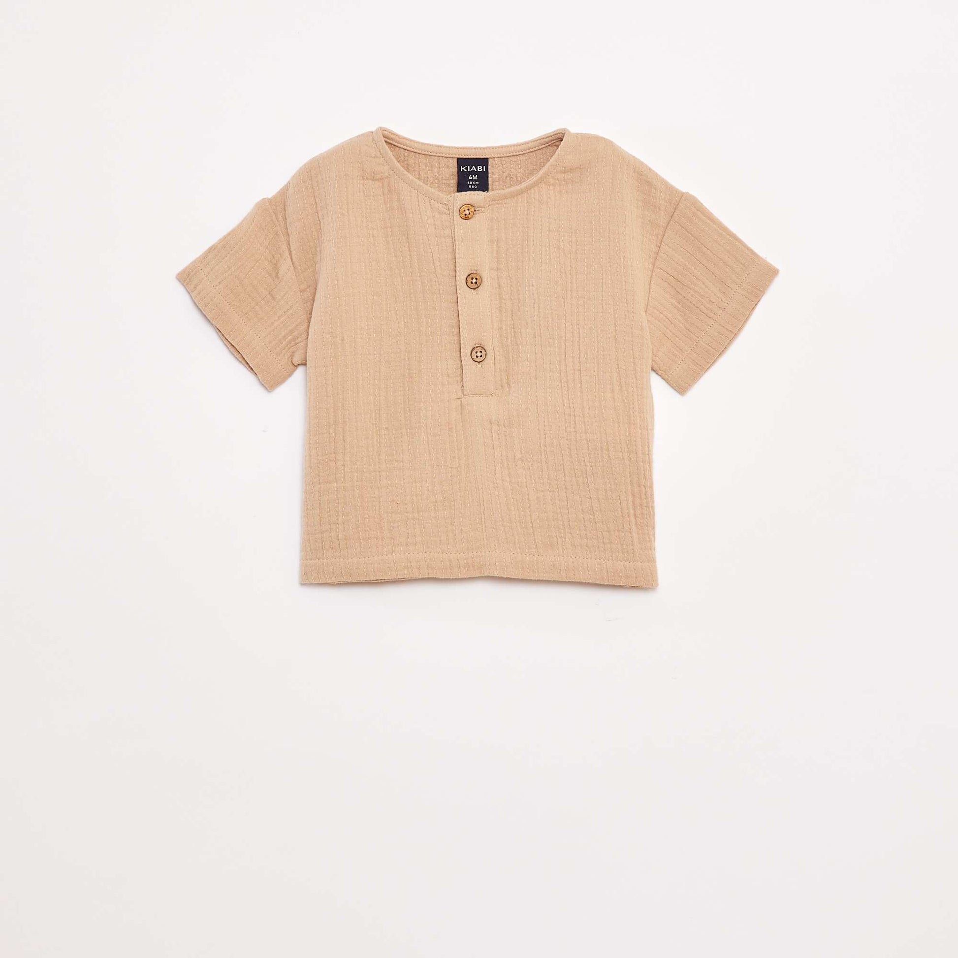Chemise en gaze de coton à manches courtes BEIGE