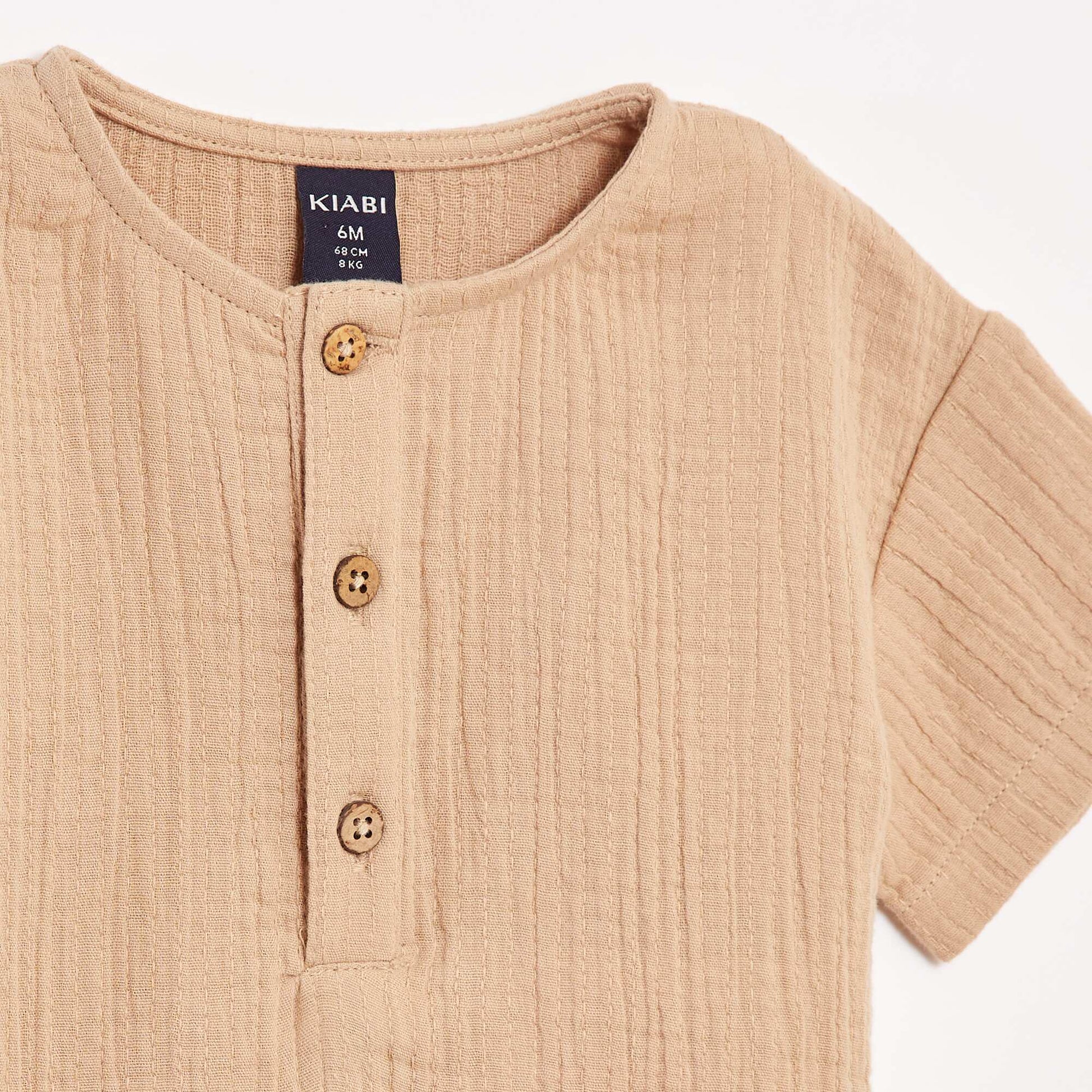 Chemise en gaze de coton à manches courtes BEIGE