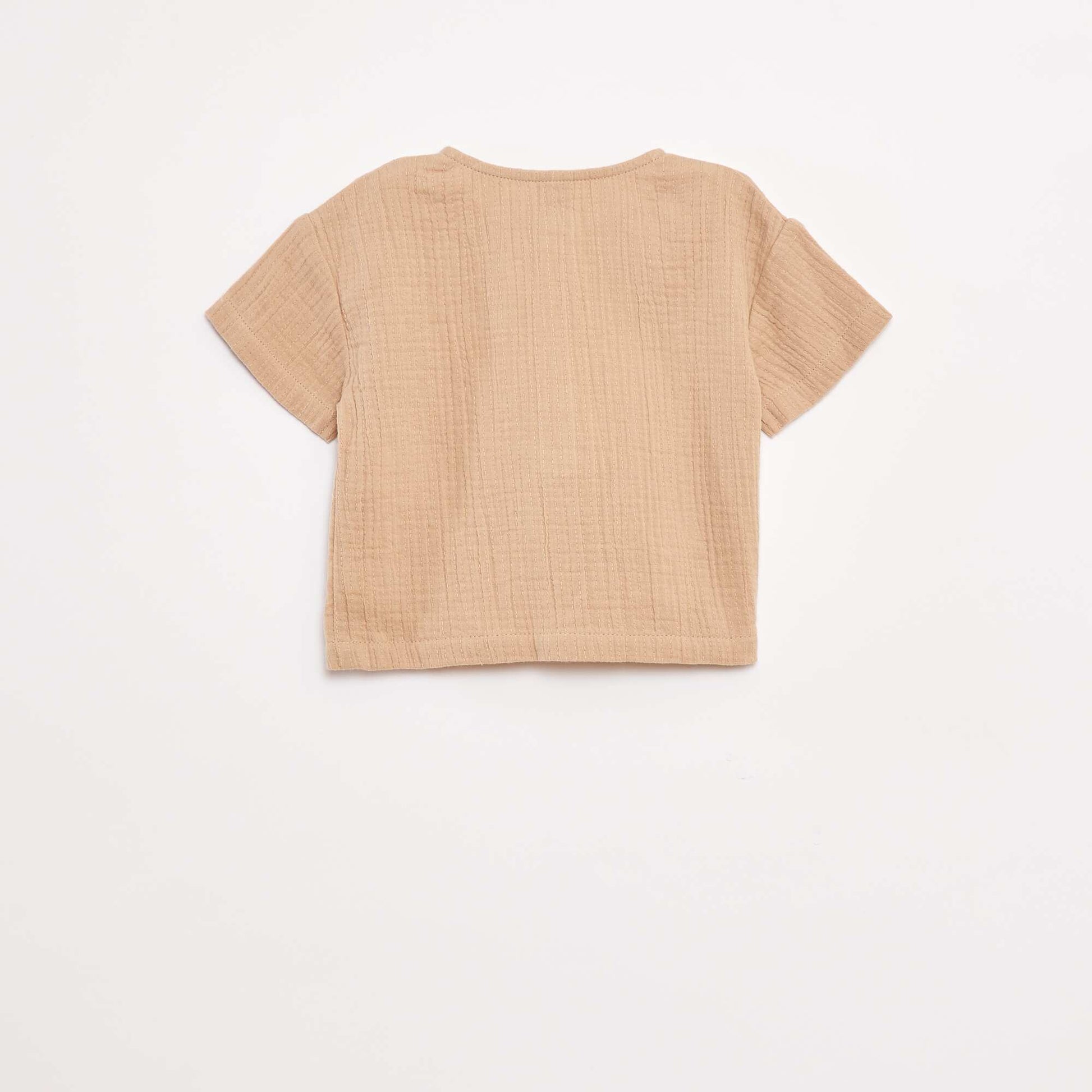 Chemise en gaze de coton à manches courtes BEIGE