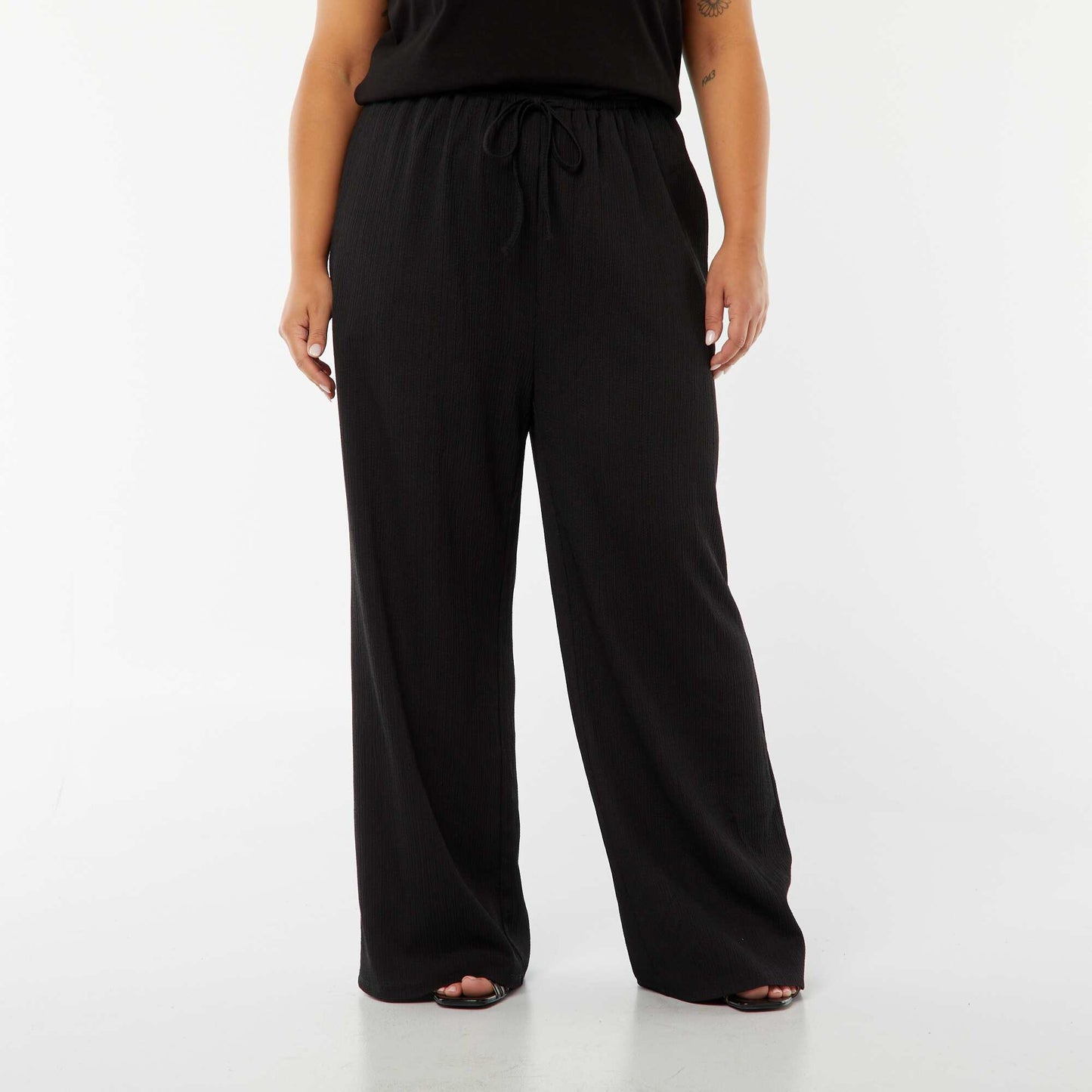 Pantalon wide leg en maille plissée NOIR
