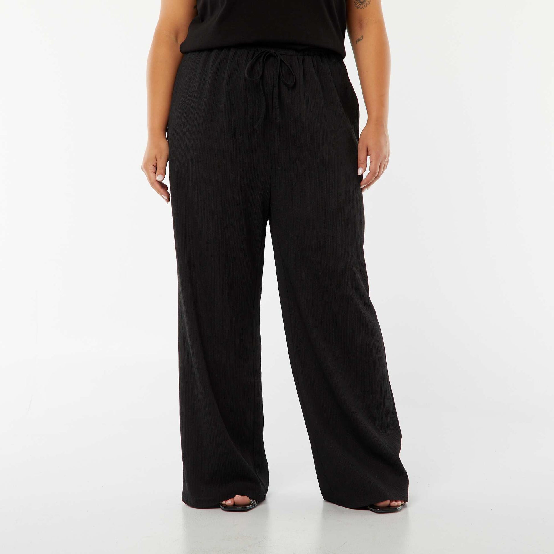 Pantalon wide leg en maille plissée NOIR