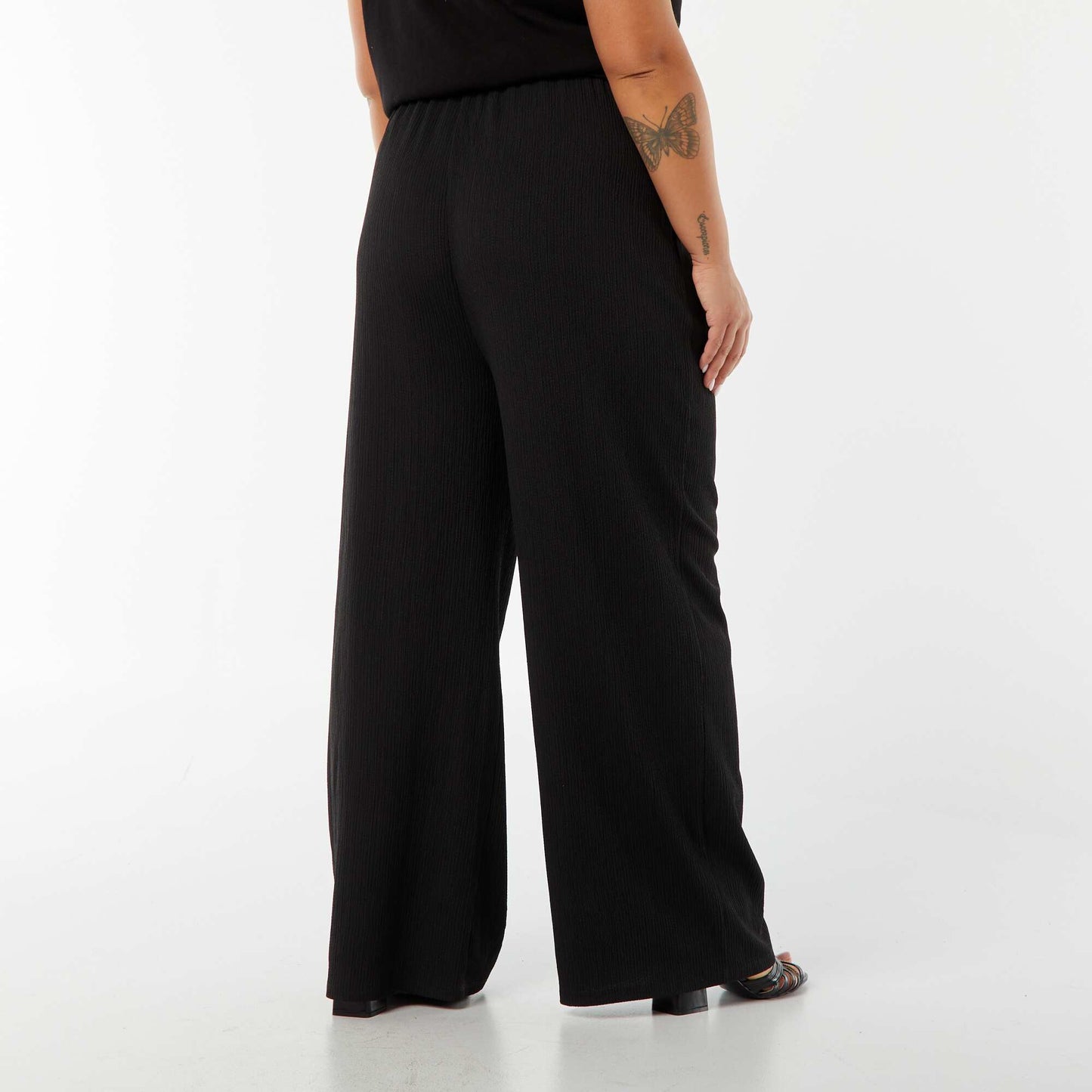 Pantalon wide leg en maille plissée NOIR