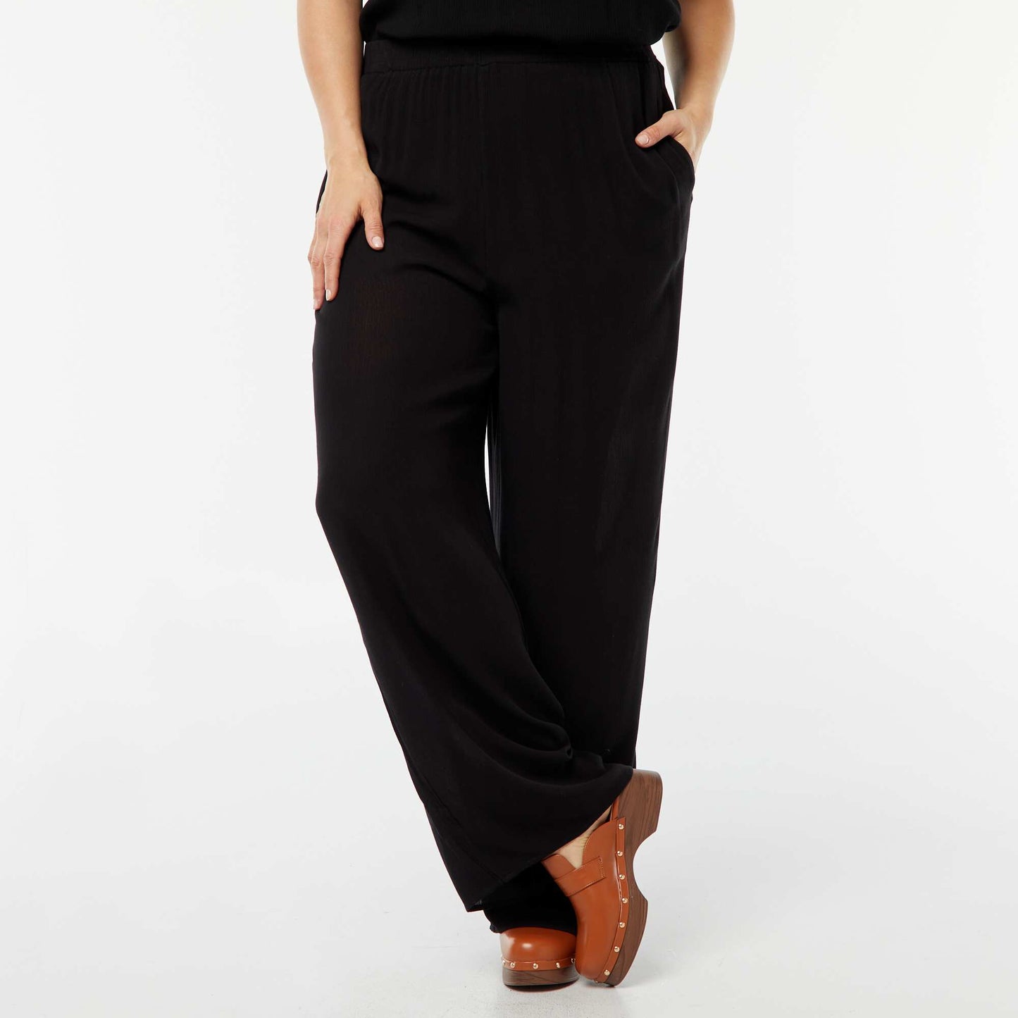 Pantalon large en maille crêpée NOIR