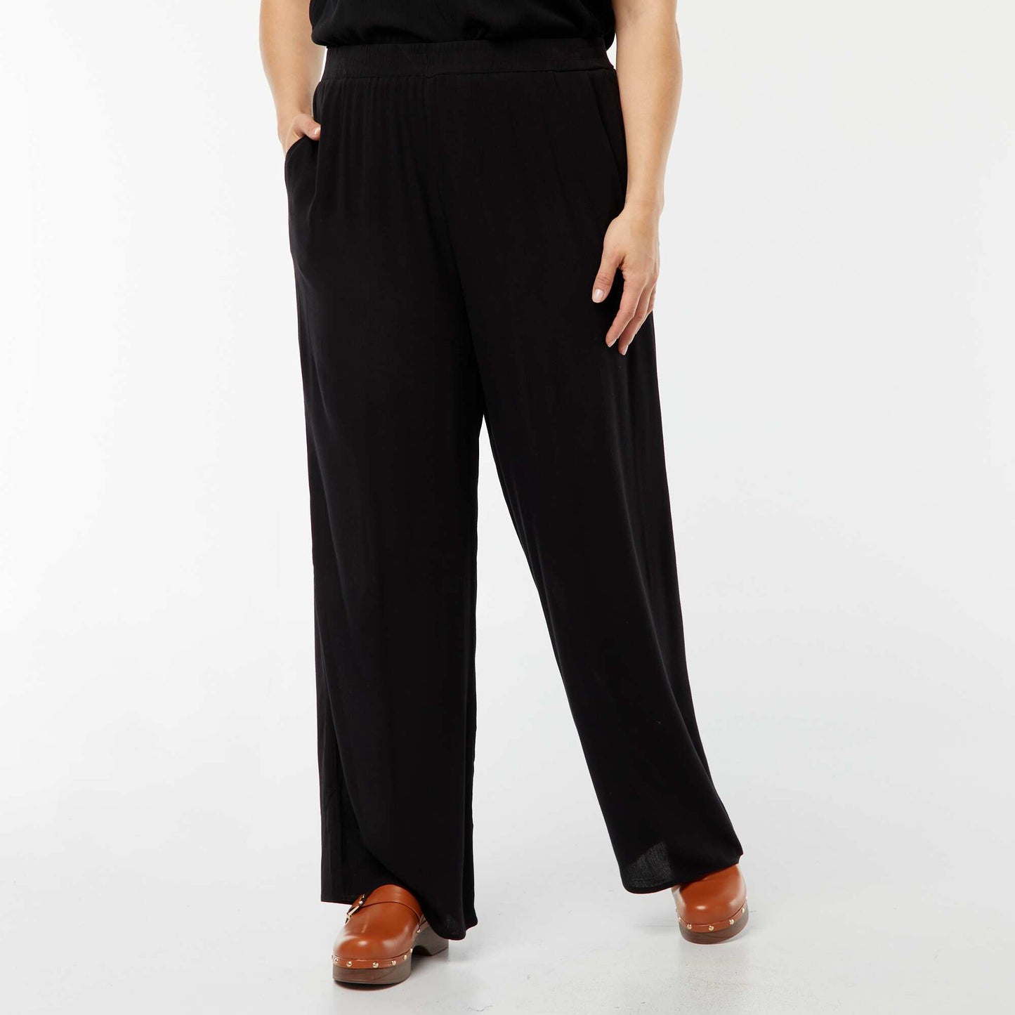 Pantalon large en maille crêpée NOIR