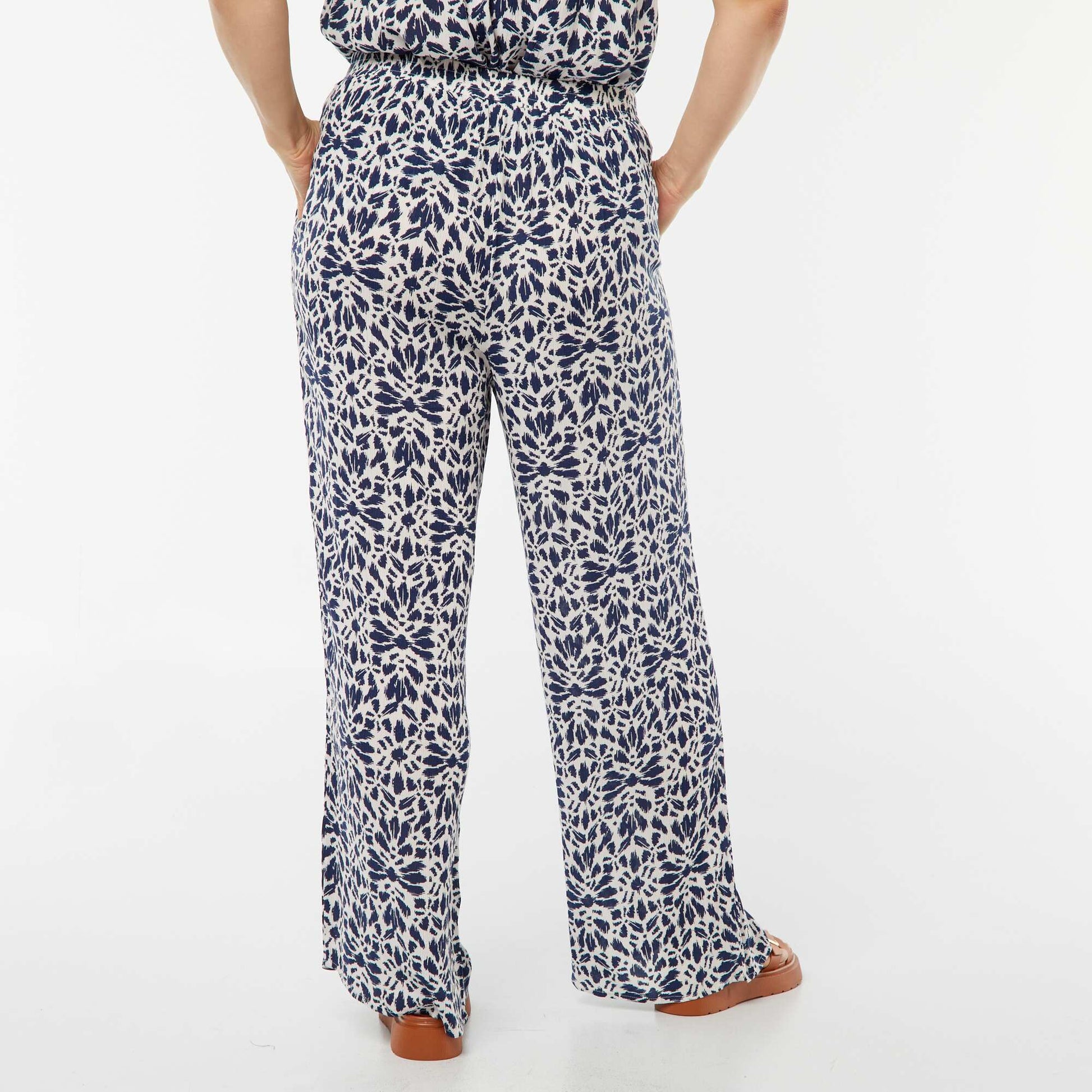 Pantalon large en maille crêpée BLEU IMPRIMé