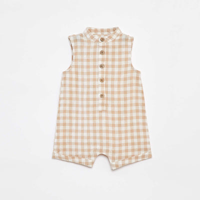 Barboteuse courte avec col mao BEIGE