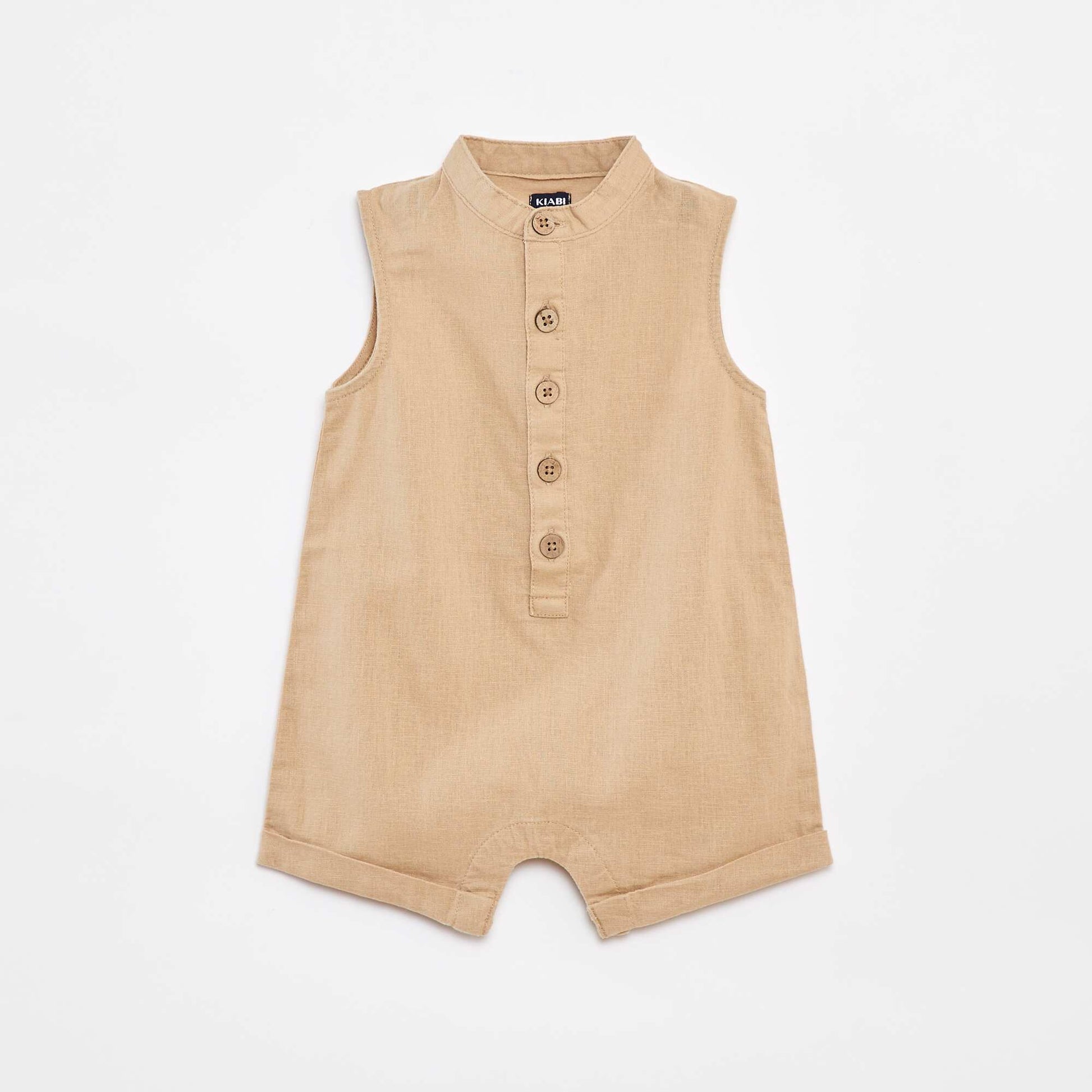 Barboteuse courte avec col mao BEIGE
