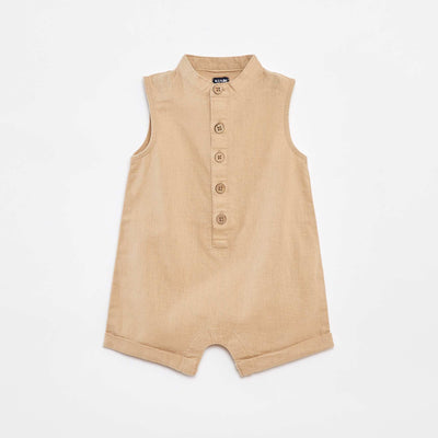 Barboteuse courte avec col mao BEIGE