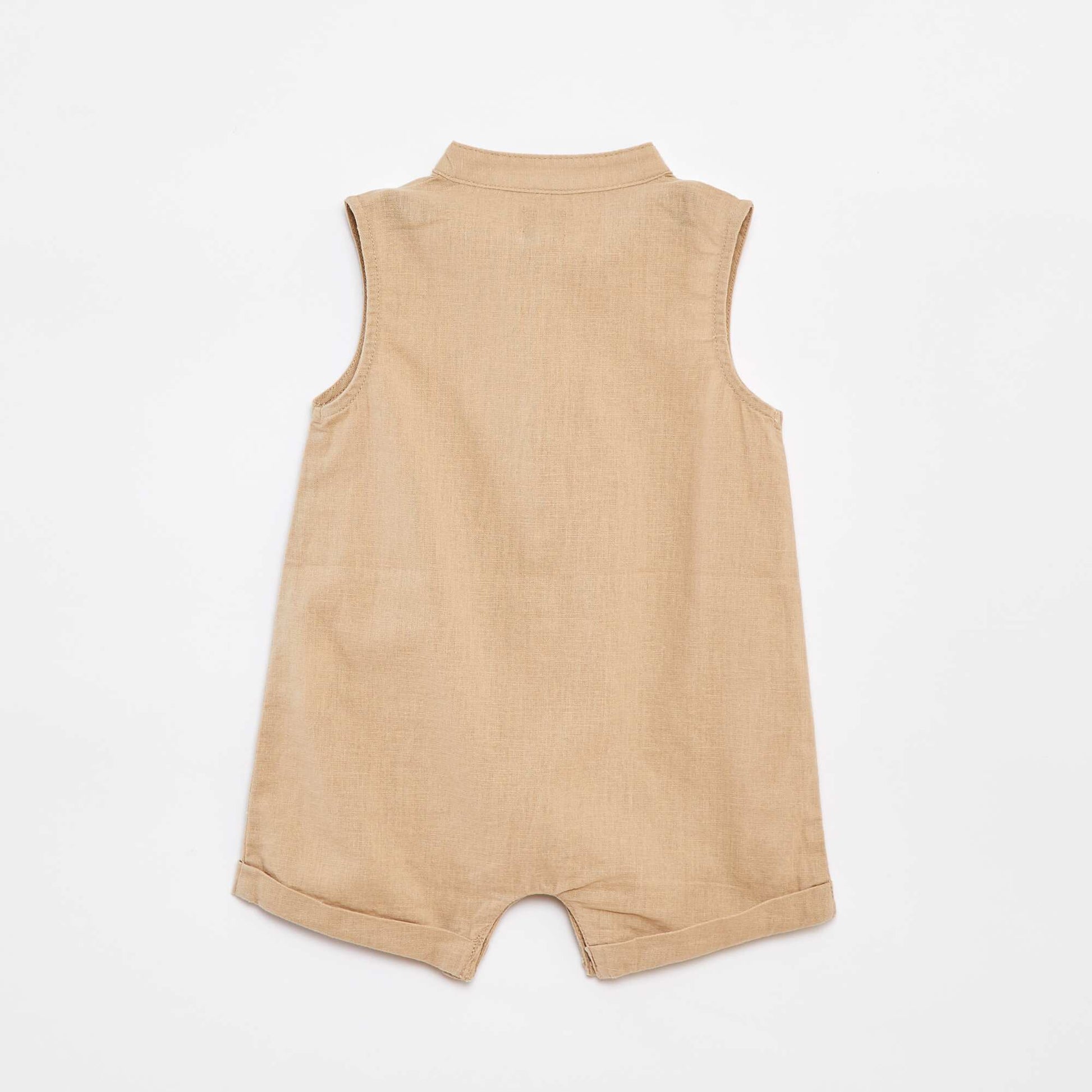 Barboteuse courte avec col mao BEIGE