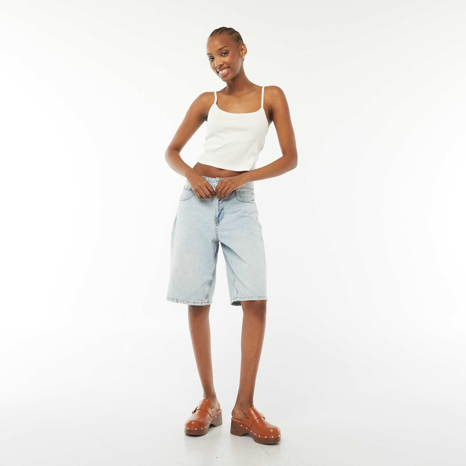 Débardeur crop-top en matière côtelée BLANC