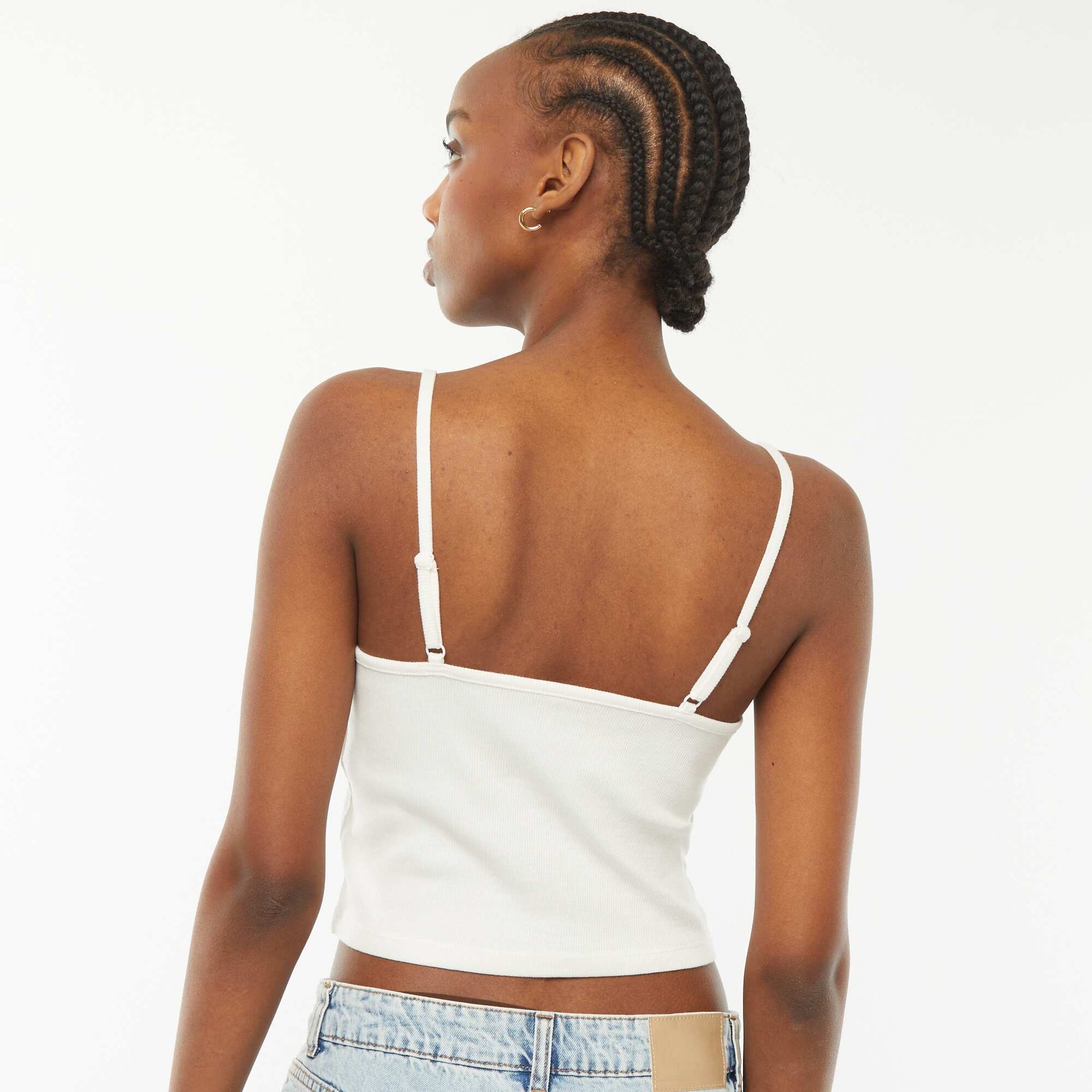 Débardeur crop-top en matière côtelée BLANC