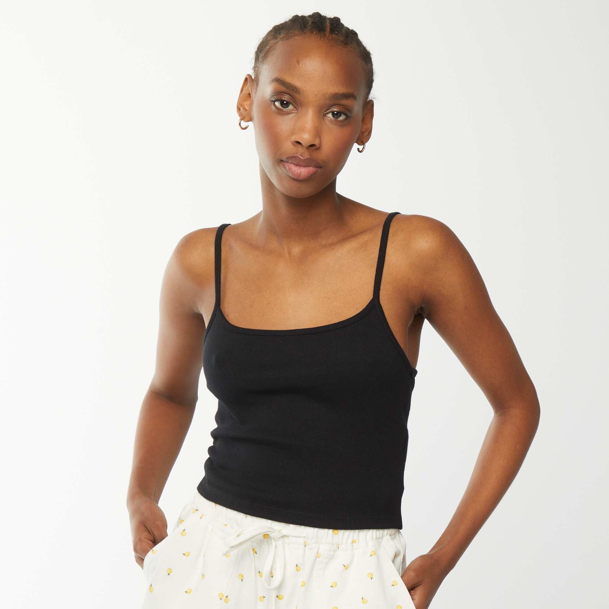 Débardeur crop-top en matière côtelée NOIR