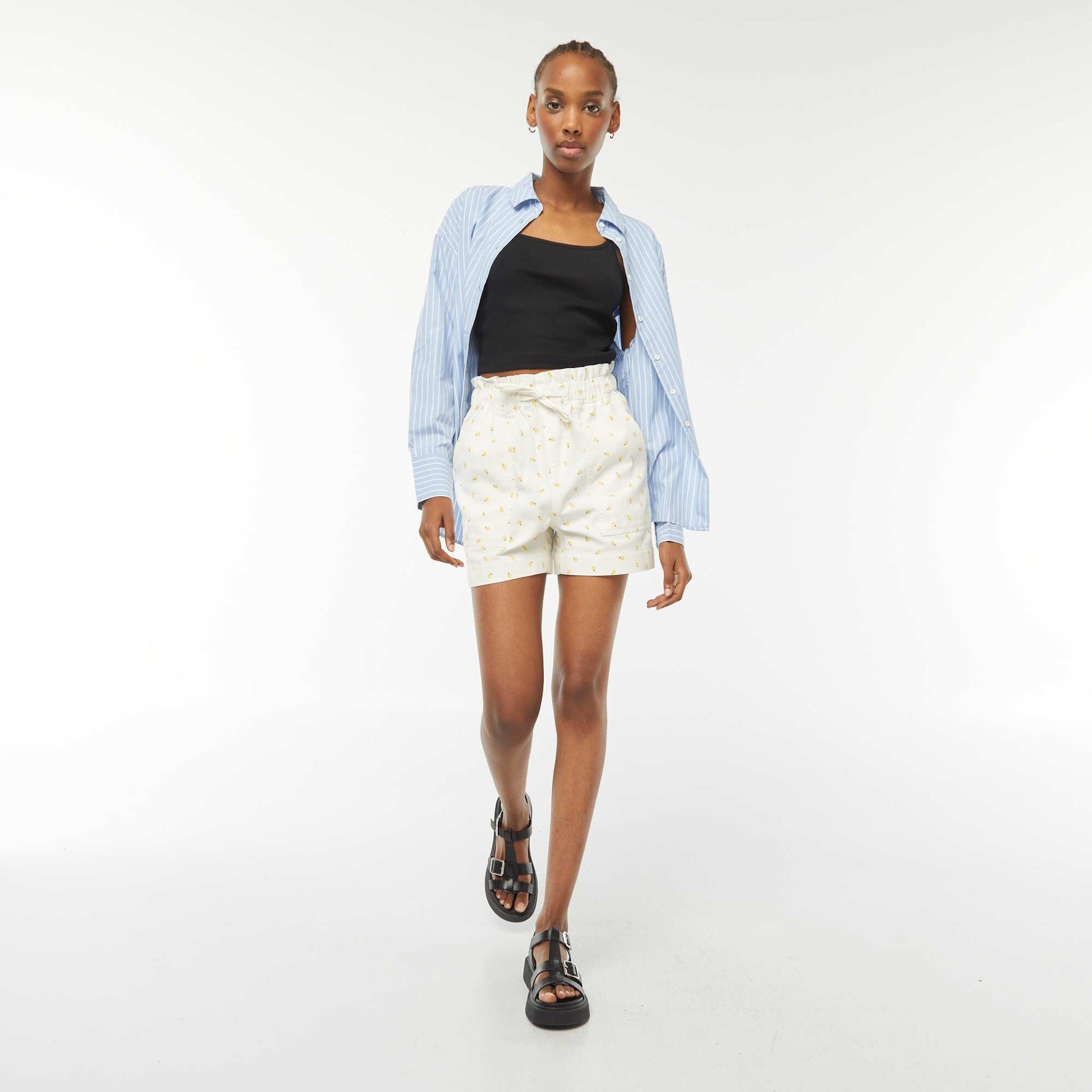 Débardeur crop-top en matière côtelée NOIR