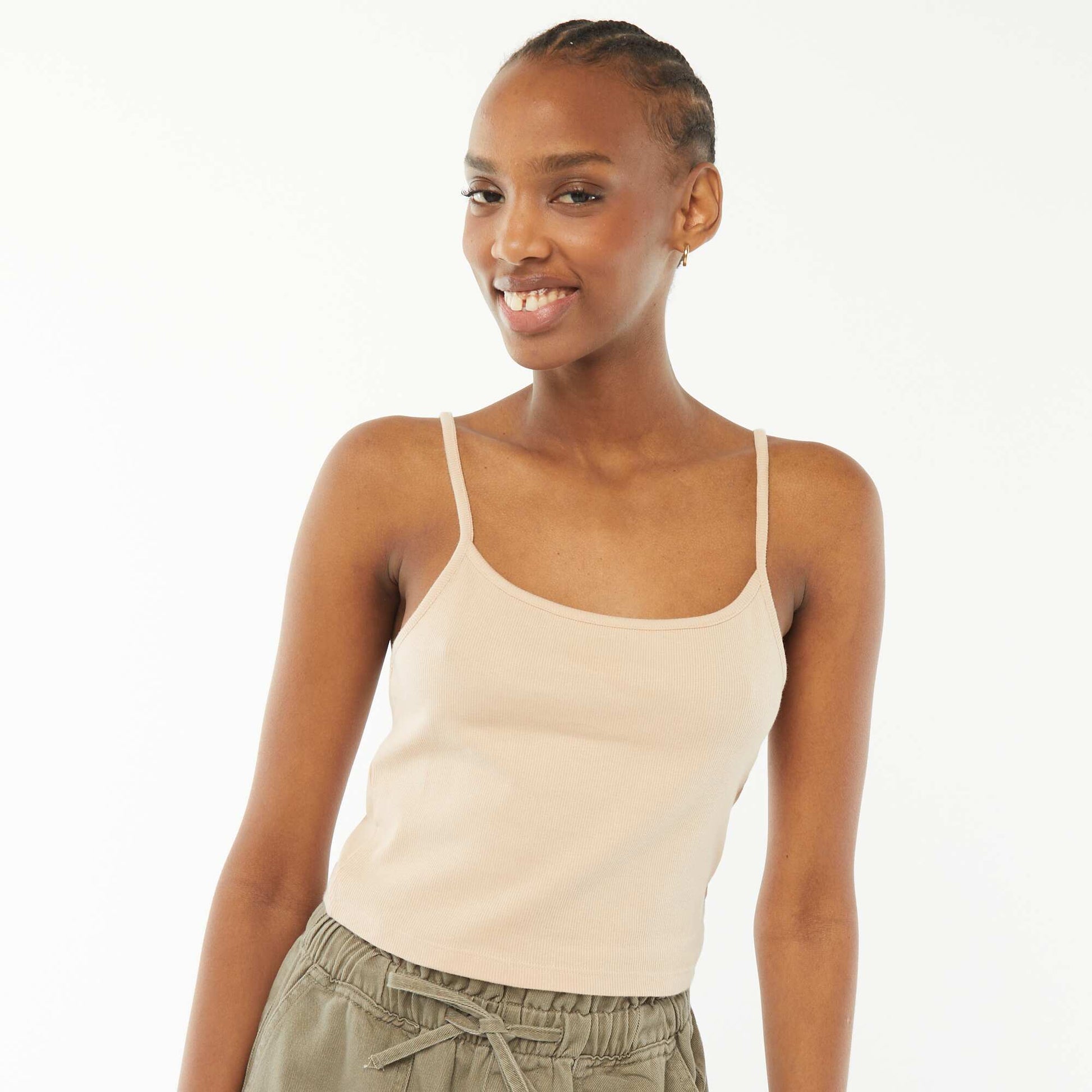 Débardeur crop-top en matière côtelée BEIGE