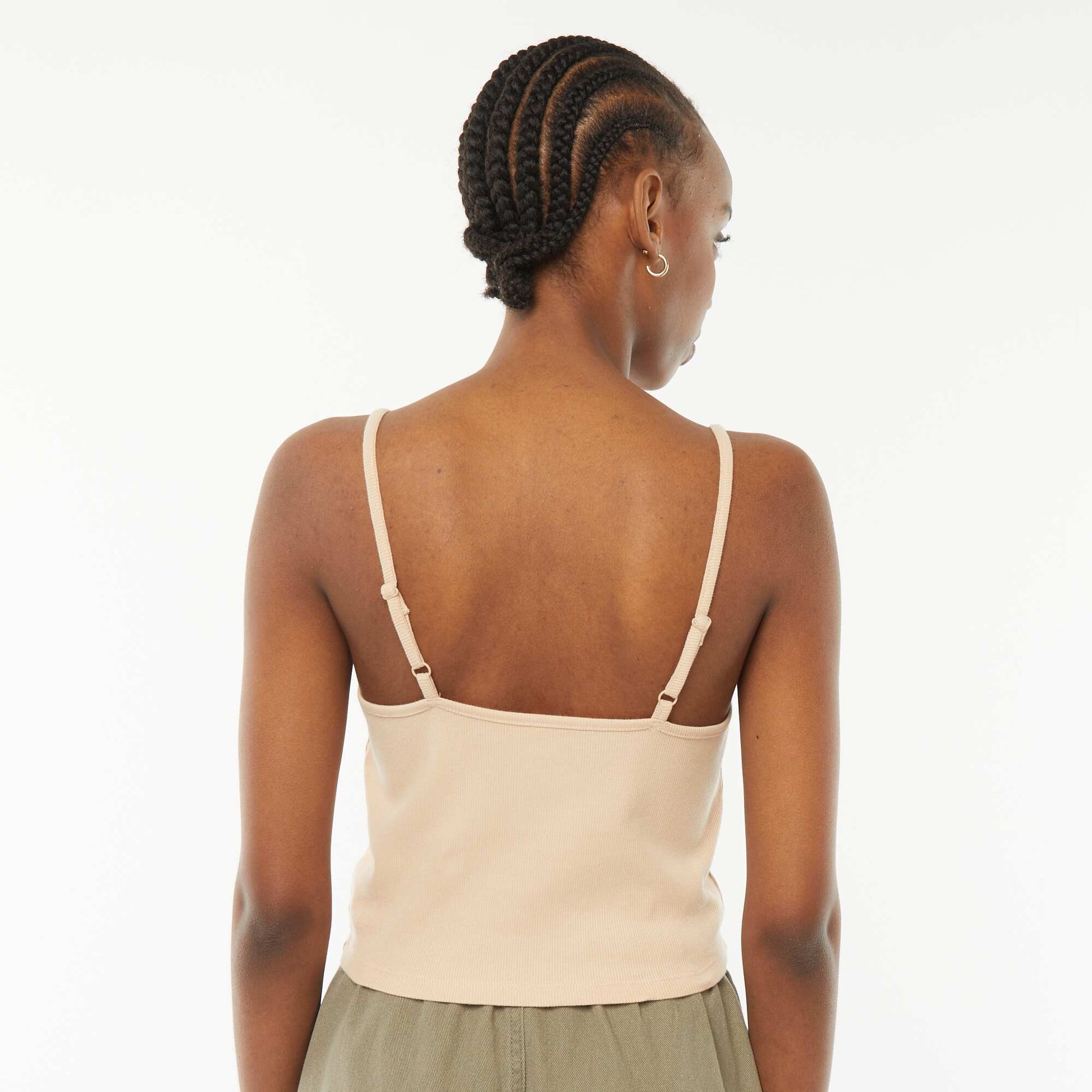 Débardeur crop-top en matière côtelée BEIGE