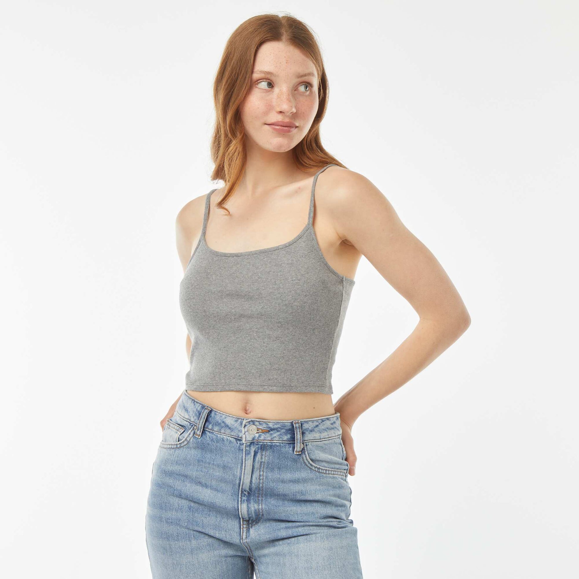 Débardeur crop-top en matière côtelée GRIS
